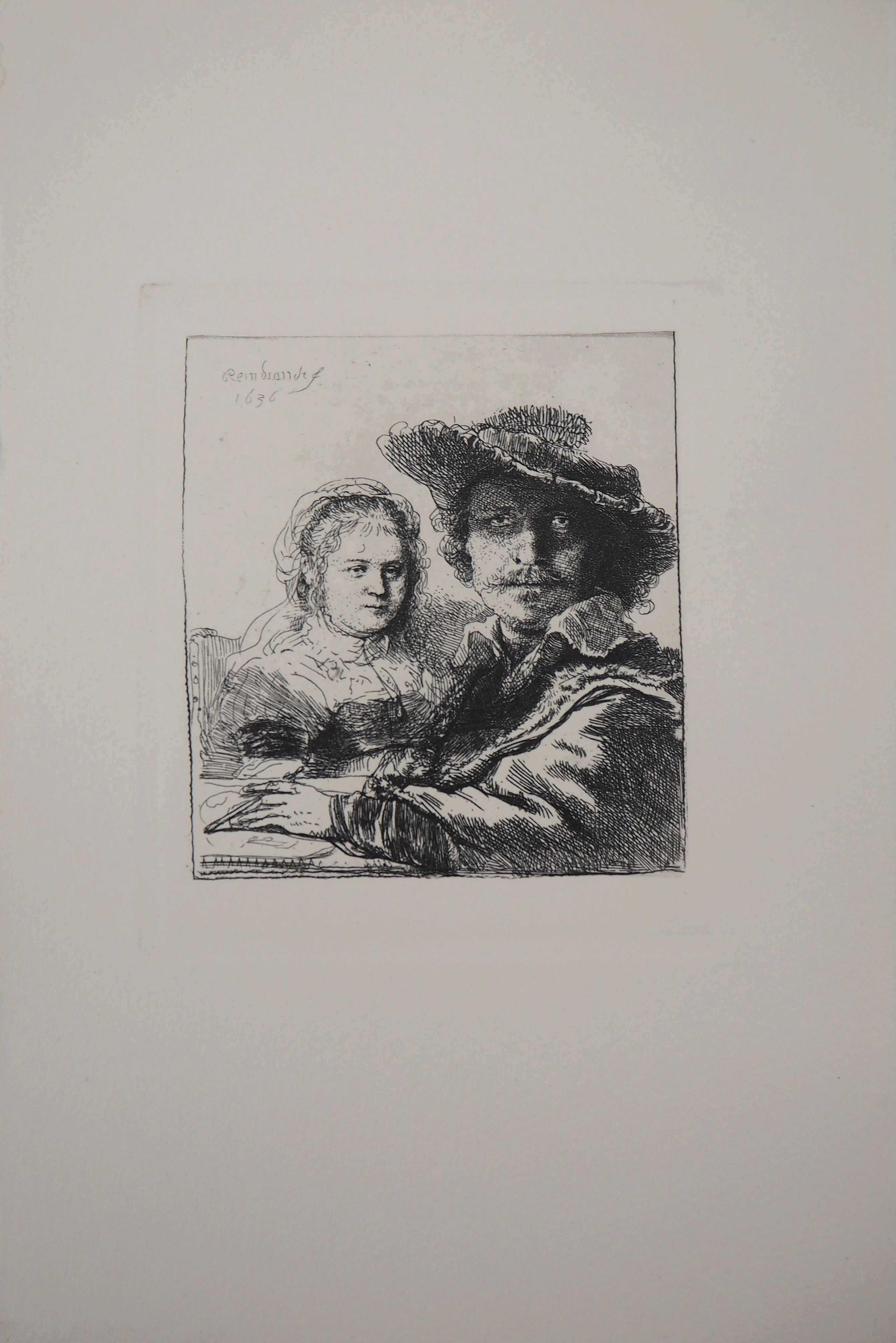 REMBRANDT (D’après) : Rembrandt et Saskia - Gravure Signée