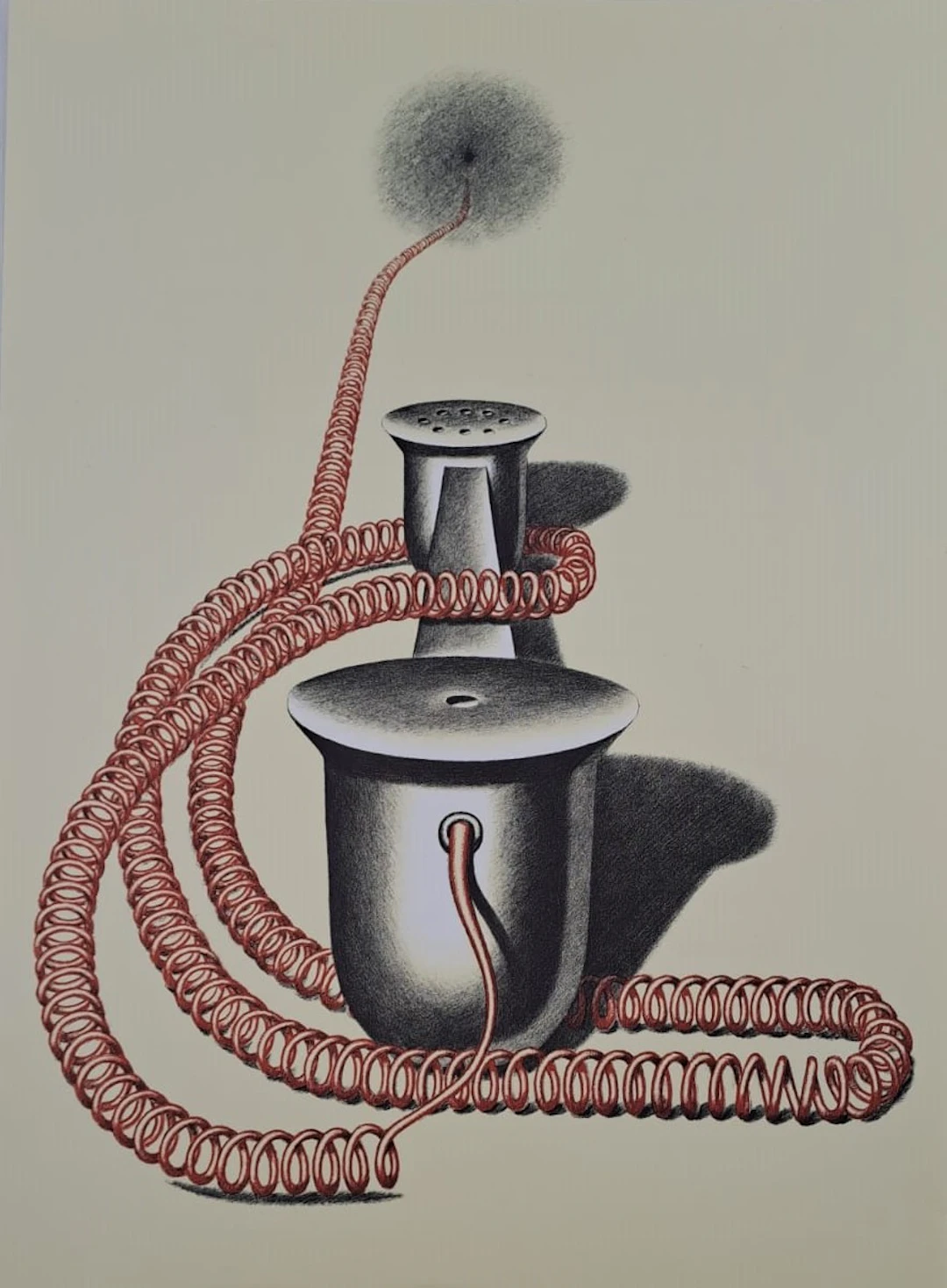 Konrad Klapheck - Le téléphone - Lithographie originale, en couleurs