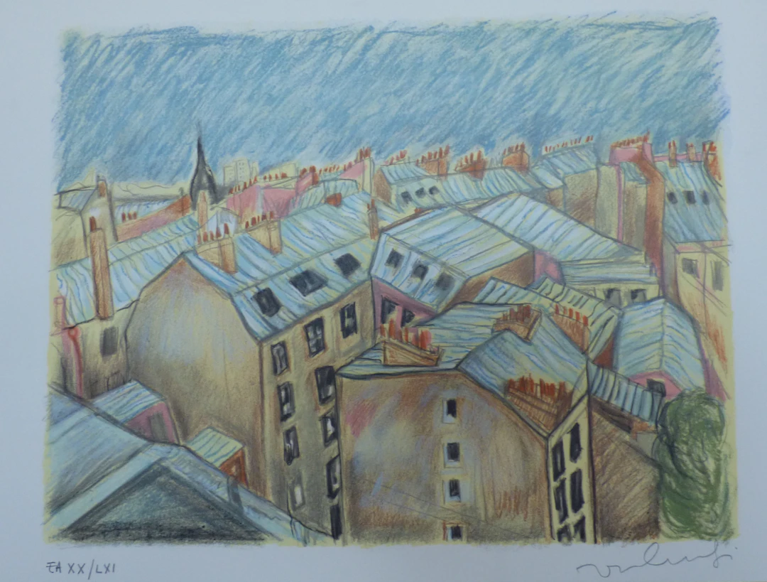 Marcel MOULOUDJI - Les Toits, circa 1980 - Lithographie originale signée