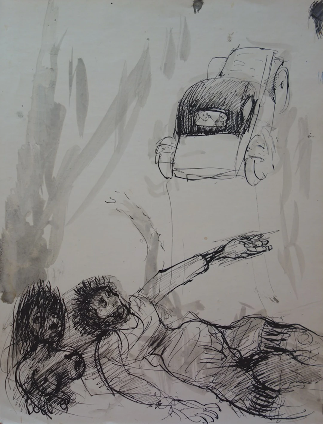 Edouard Goerg - Scène de rue - Dessin original signé