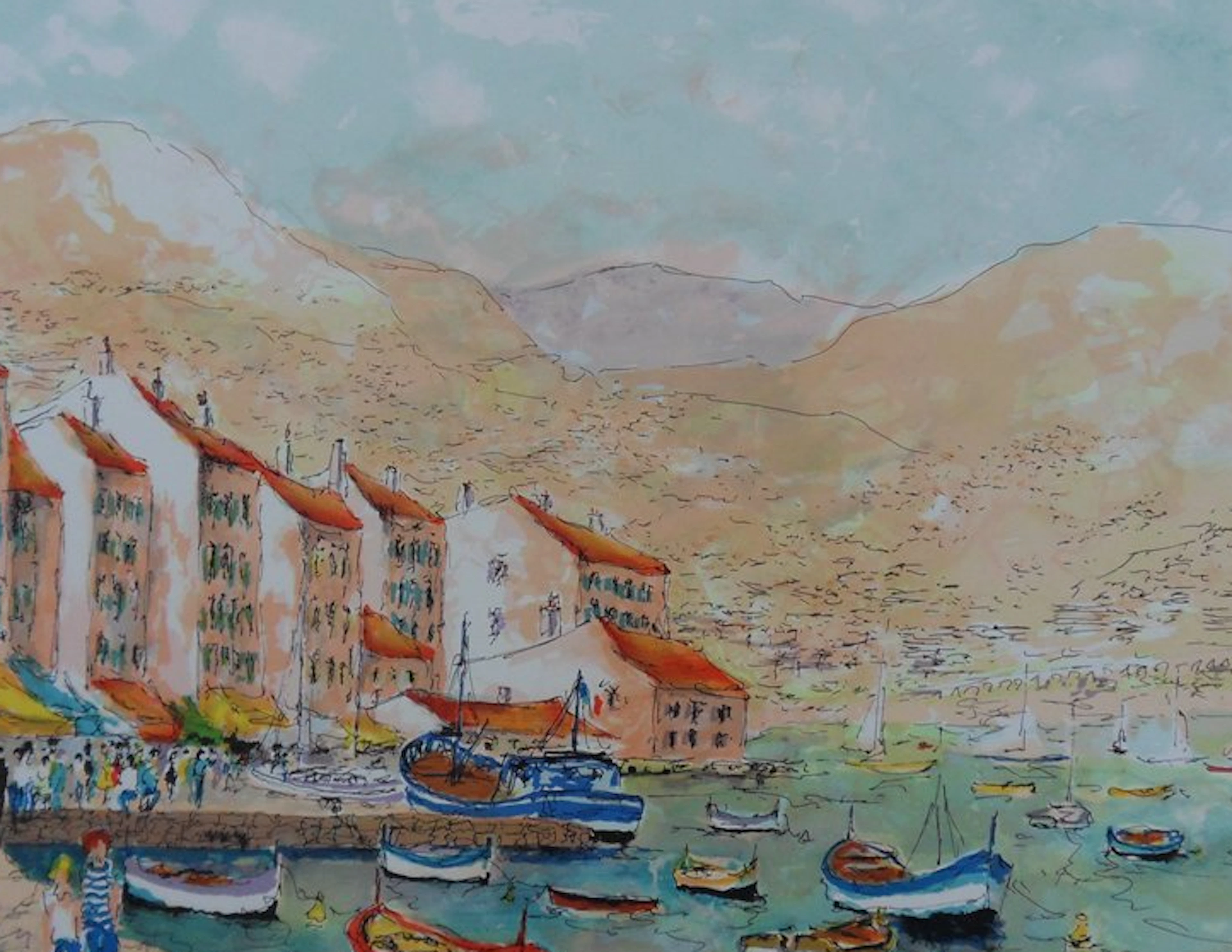 Urbain HUCHET : Saint Tropez - Lithographie originale signée au crayon