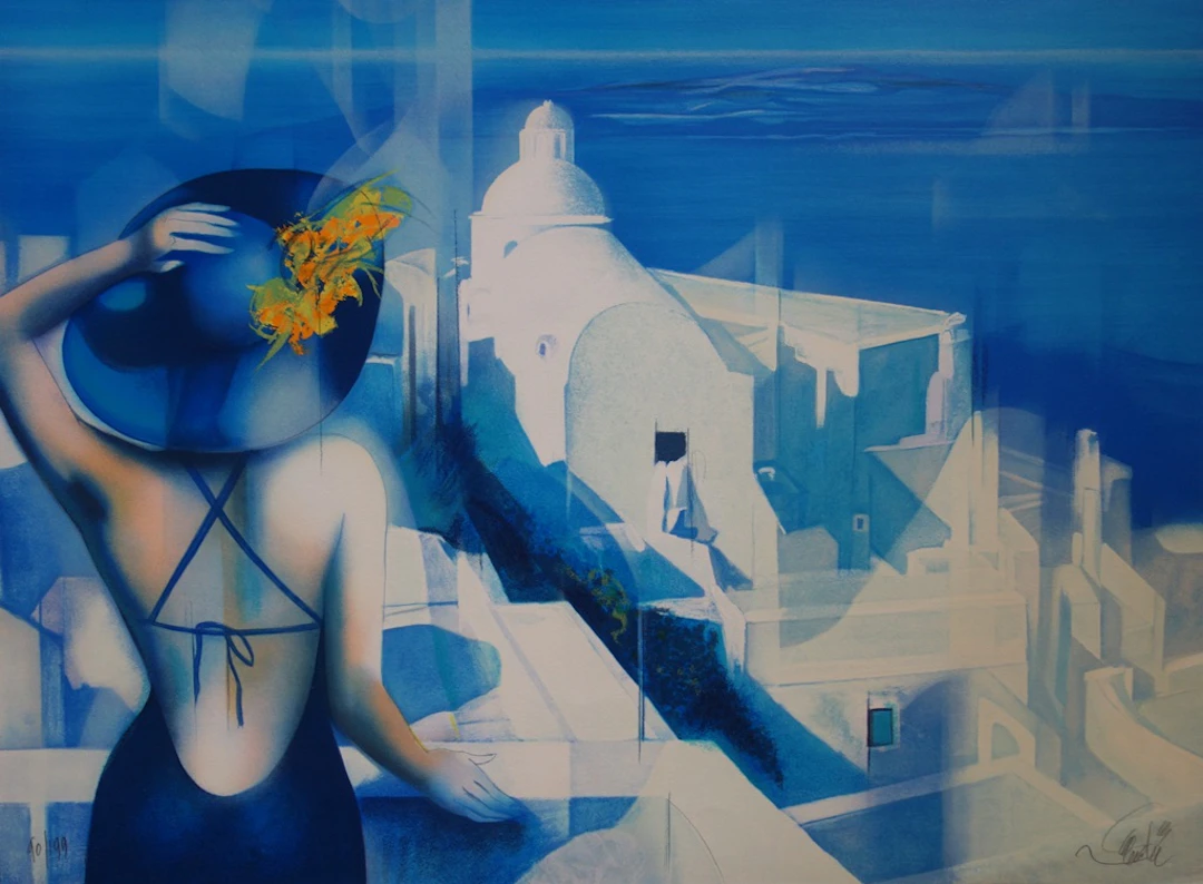 Jean-Baptiste VALADIE : Lumière blanche sur Santorin - Lithographie