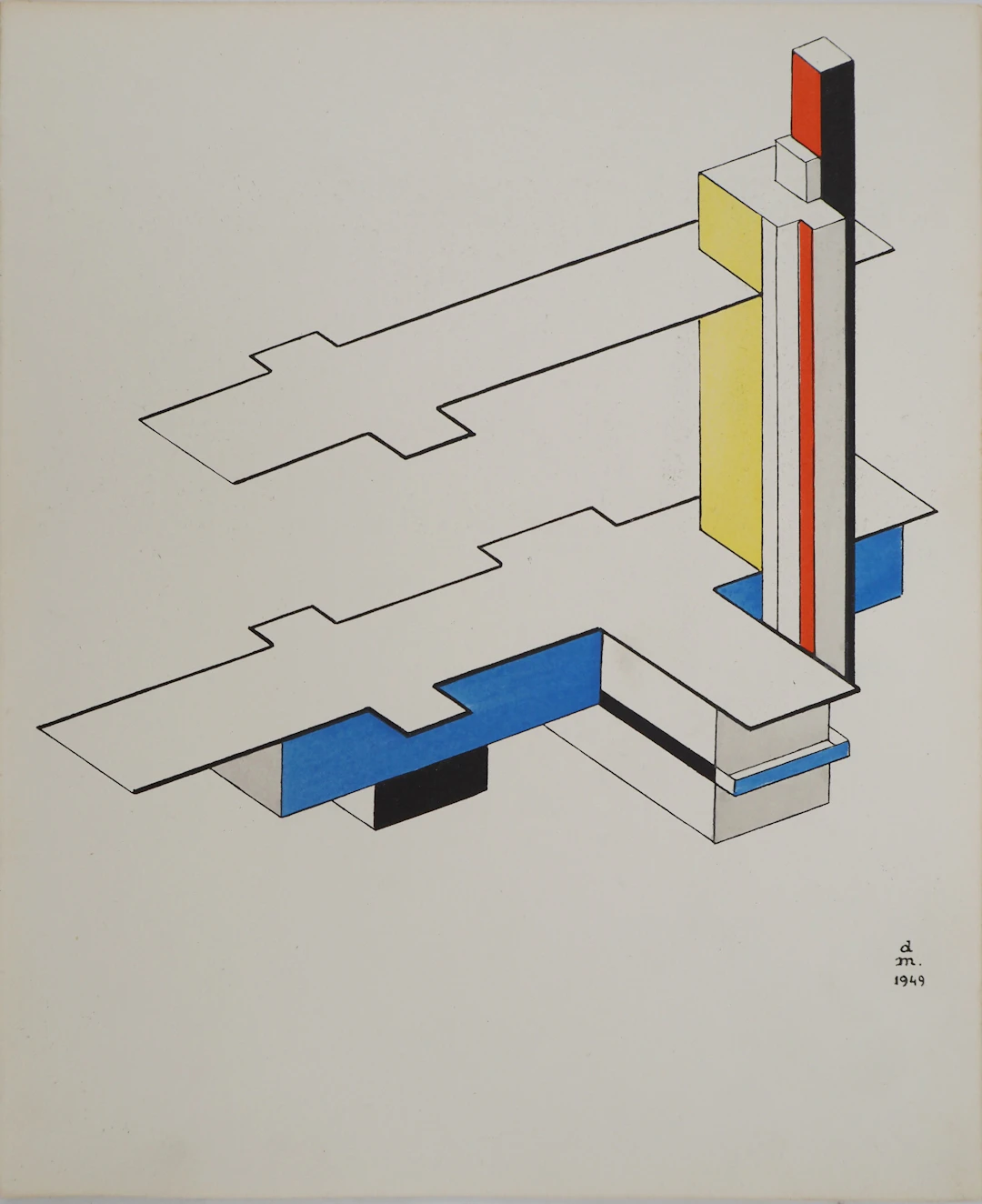 Félix DEL MARLE : Architecture, plan abstrait, Lithographie et pochoir signée