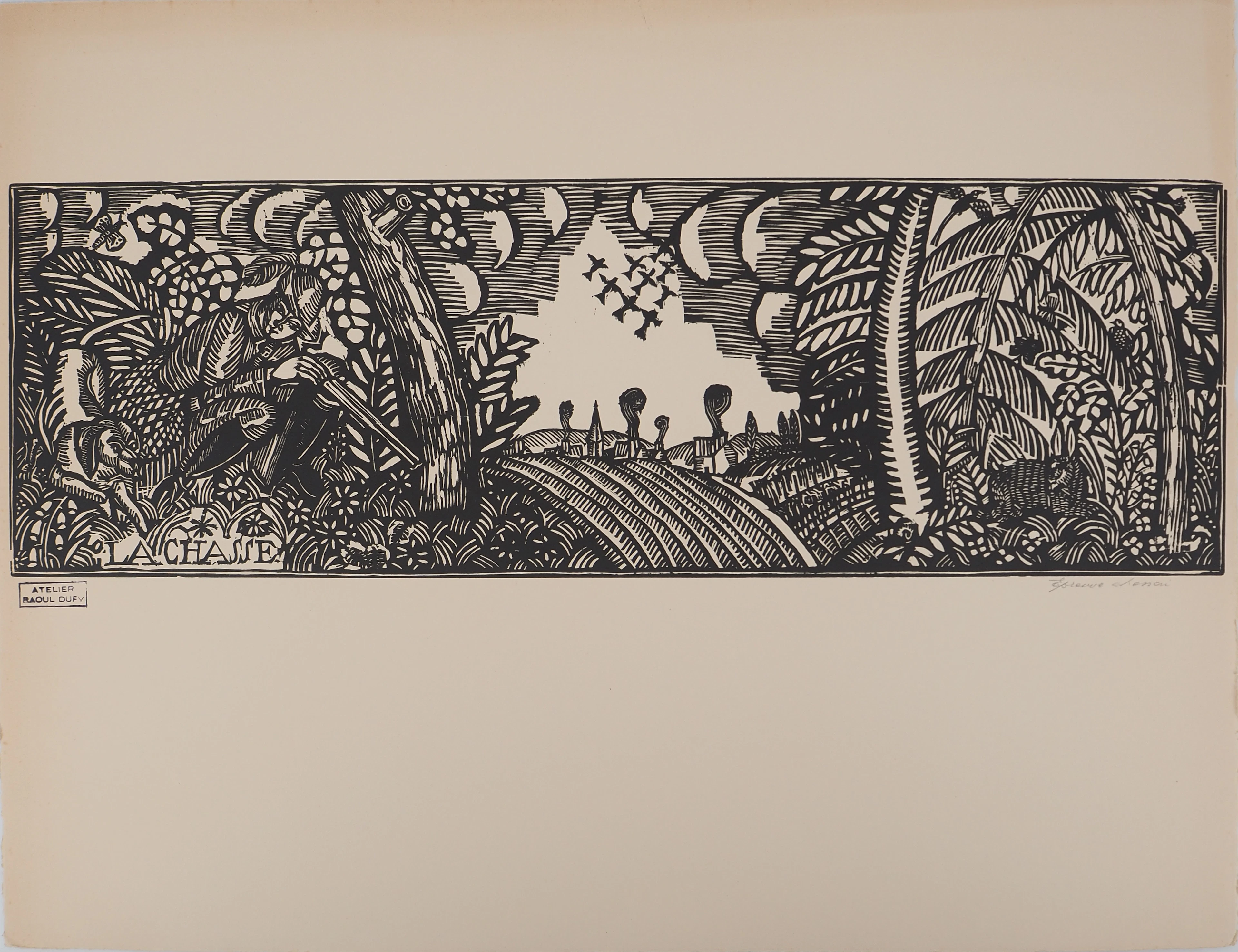 Raoul DUFY : La chasse - Gravure sur bois originale signée