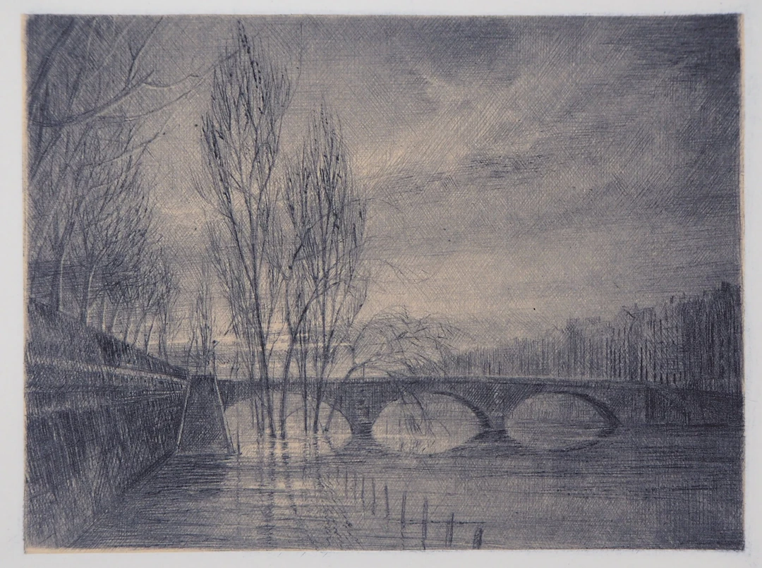 Jean Michel MATHIEUX-MARIE: Pont Louis-Philippe, Paris - Gravure originale