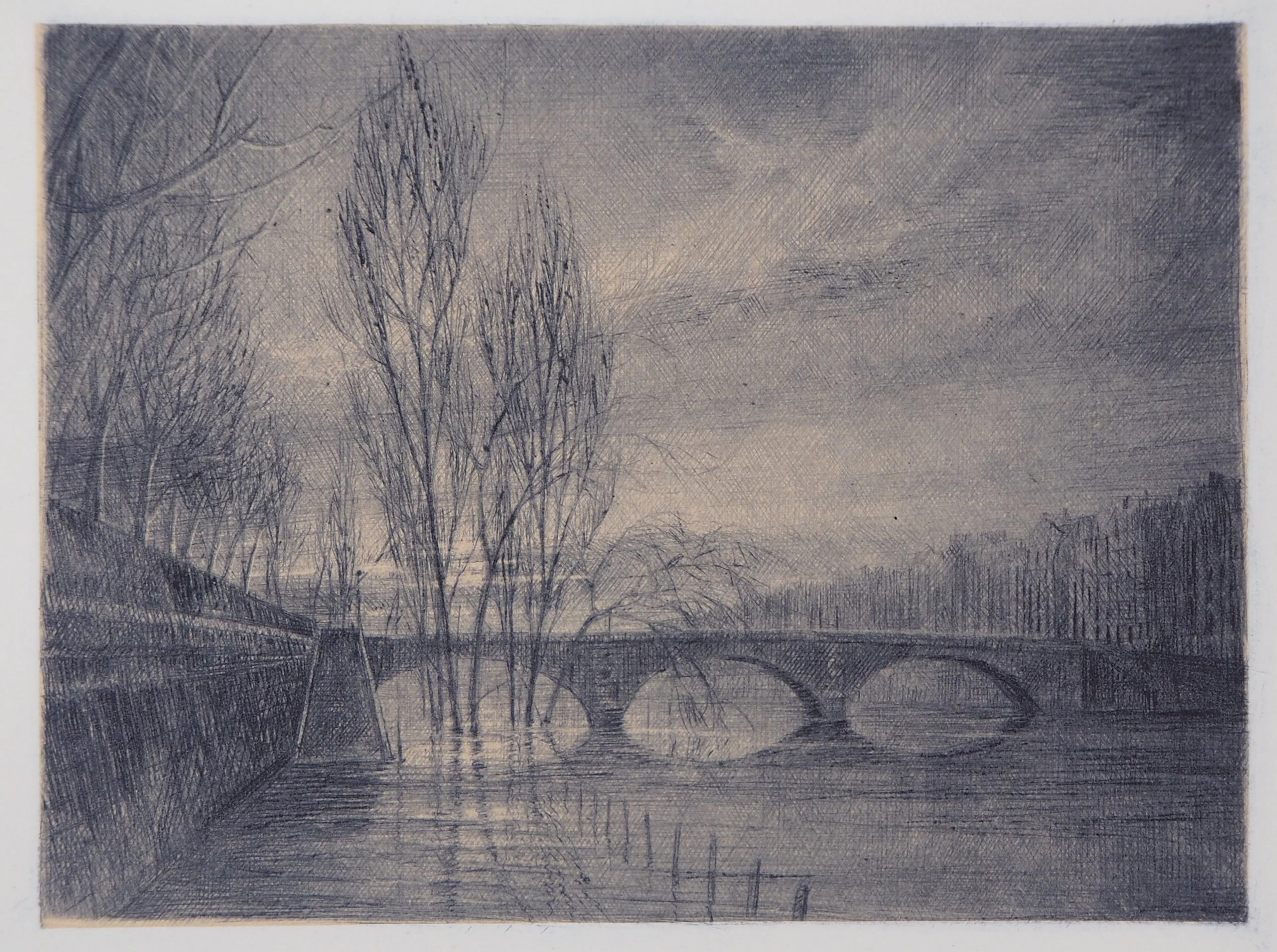 Jean Michel MATHIEUX-MARIE: Pont Louis-Philippe, Paris - Gravure originale