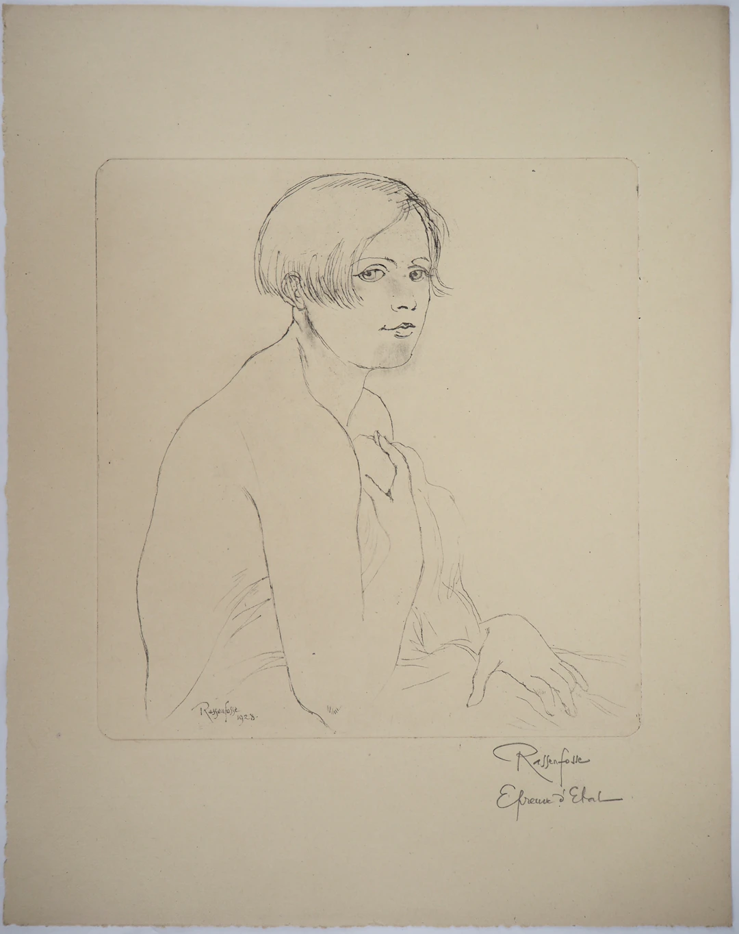 Armand RASSENFOSSE - Nu pudique, 1928 - Gravure originale signée au crayon