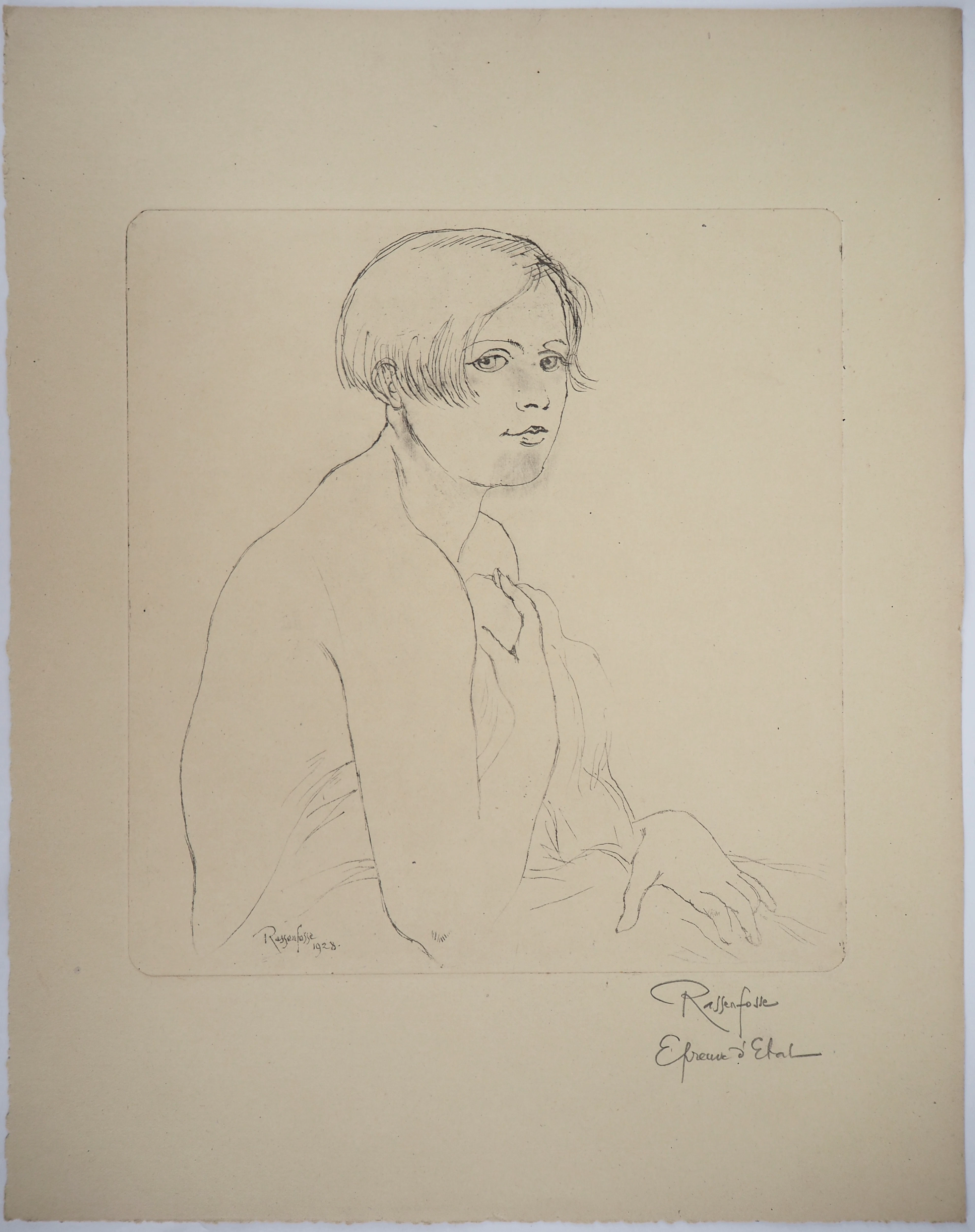 Armand RASSENFOSSE - Nu pudique, 1928 - Gravure originale signée au crayon