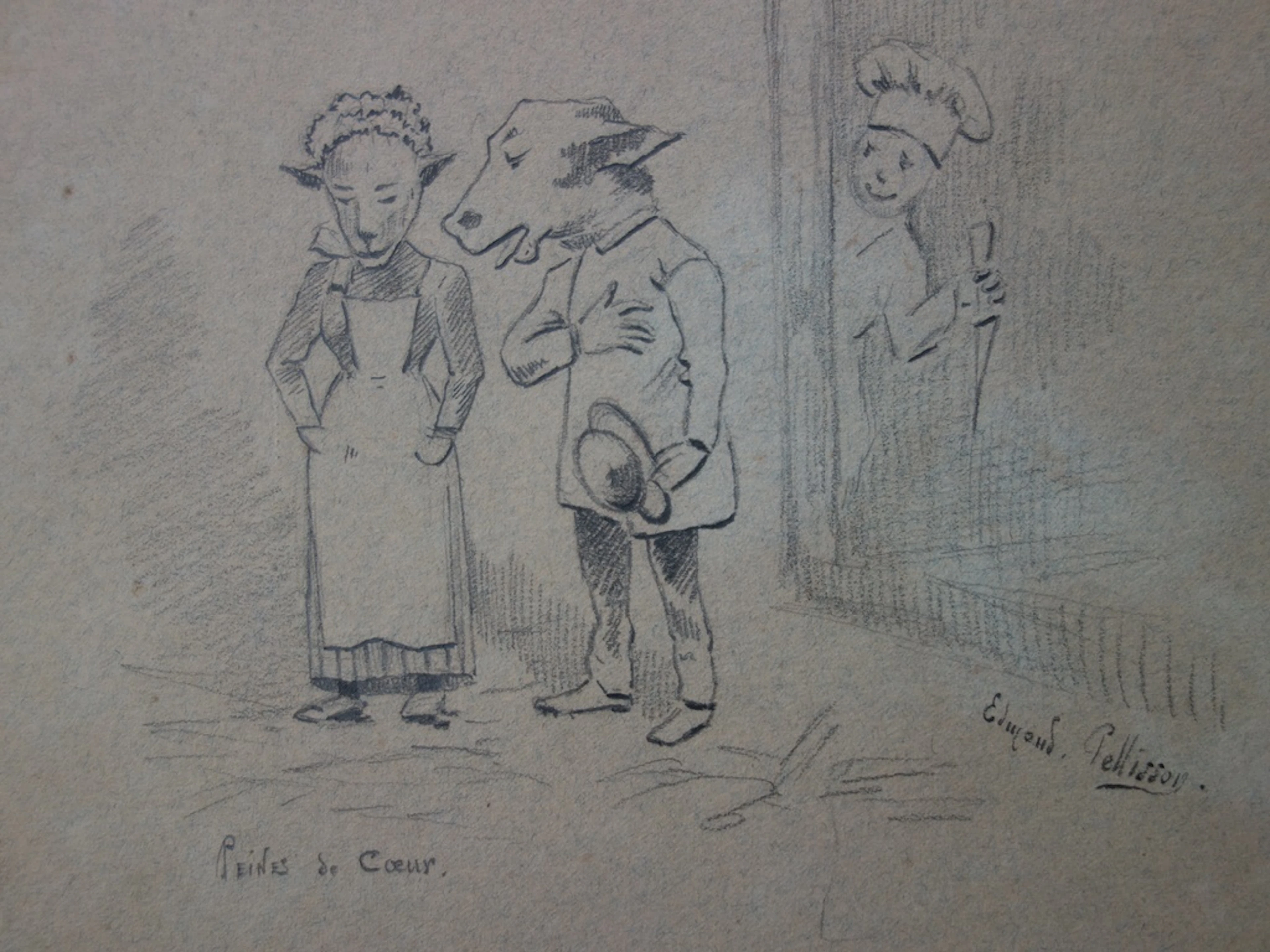 Edmond PELLISSON : Peines de coeur - Dessin original signé - c. 1895