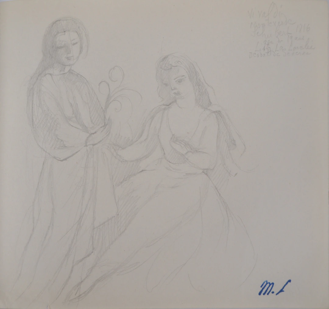 Marie LAURENCIN : Moment intime, Dessin original signé
