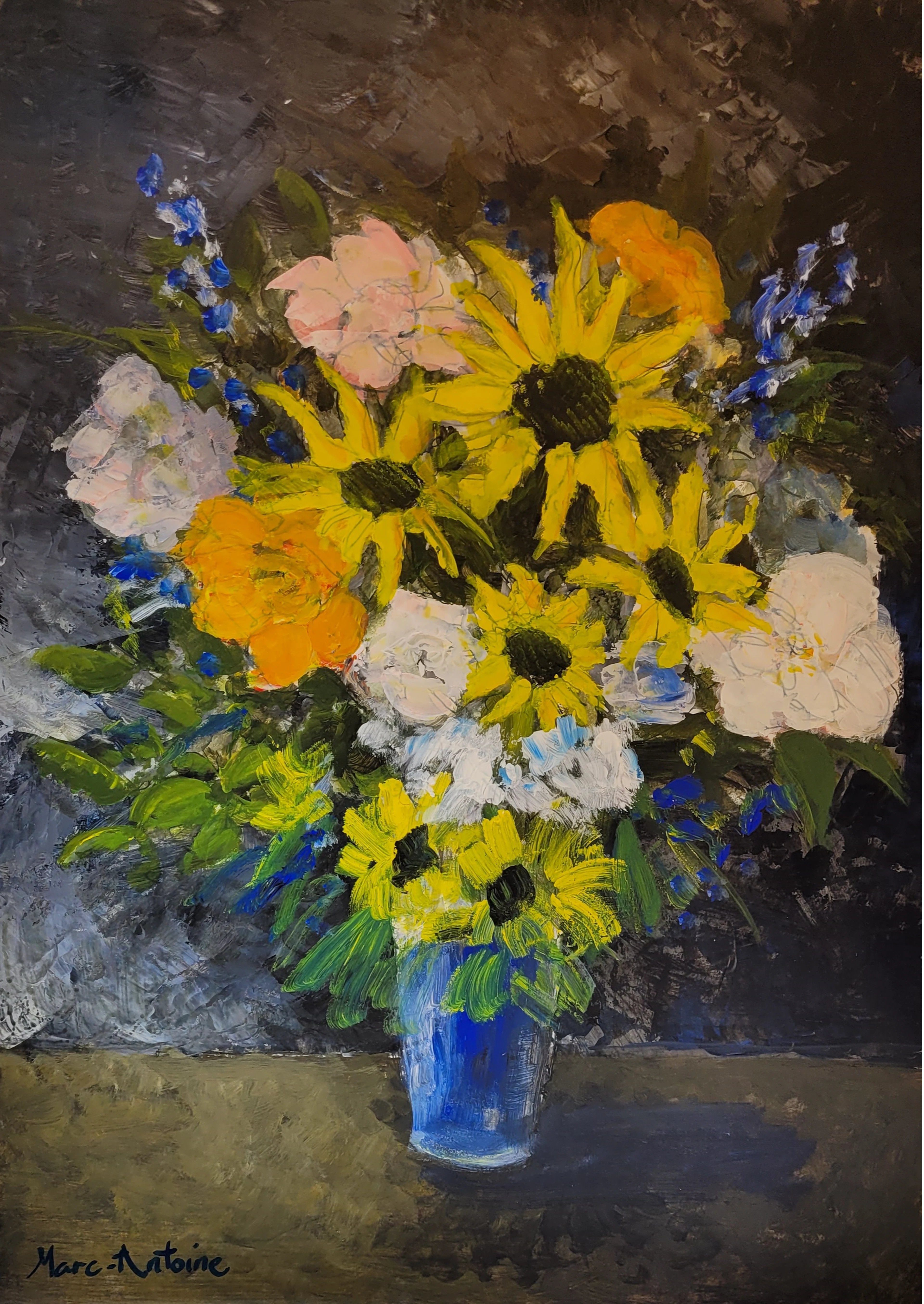 Marc Antoine REMON - Bouquet aux tournesols - Acrylique