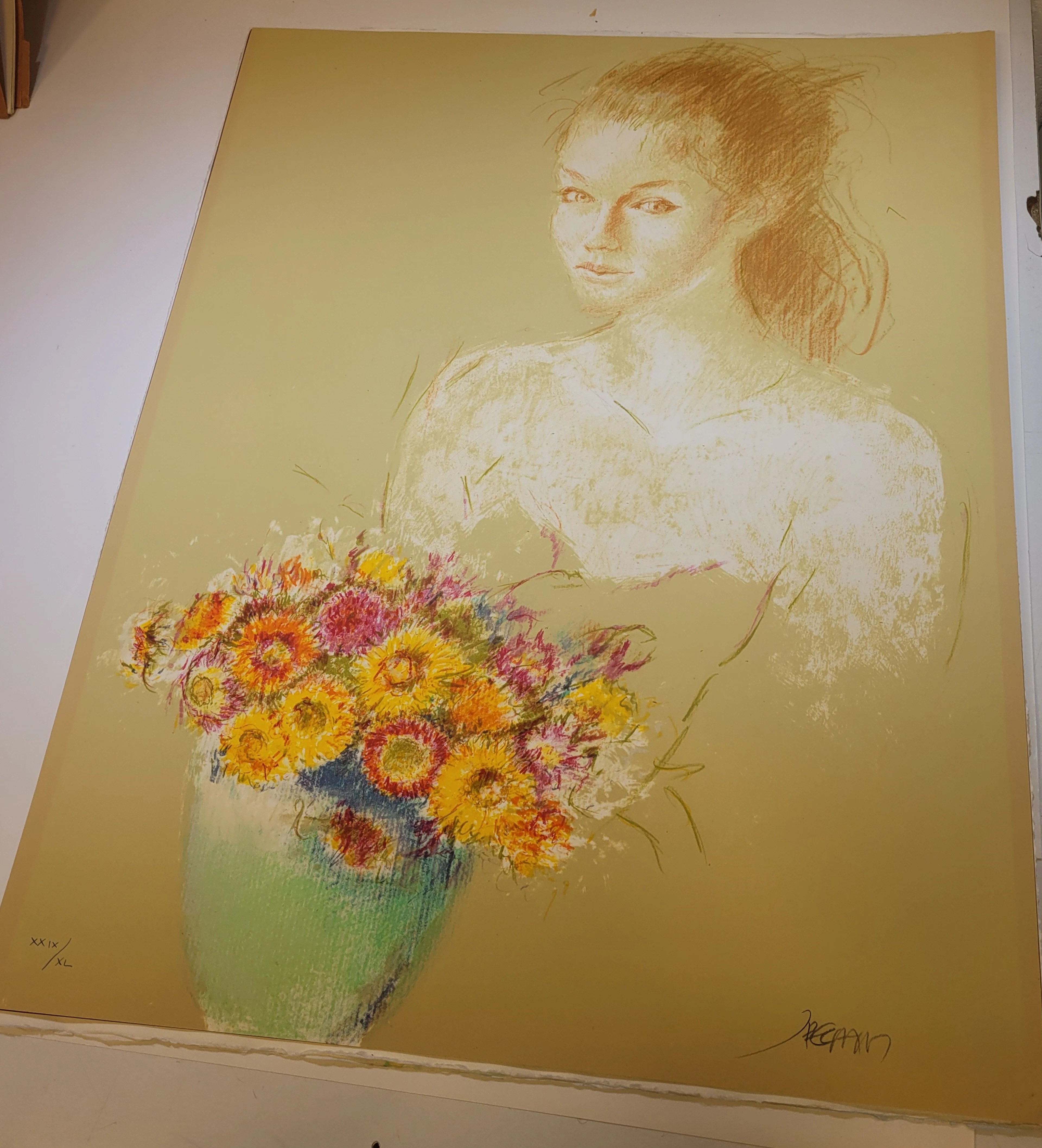 Jacques PECNARD - Jeune fille aux fleurs 1, 1980 - Lithographie originale