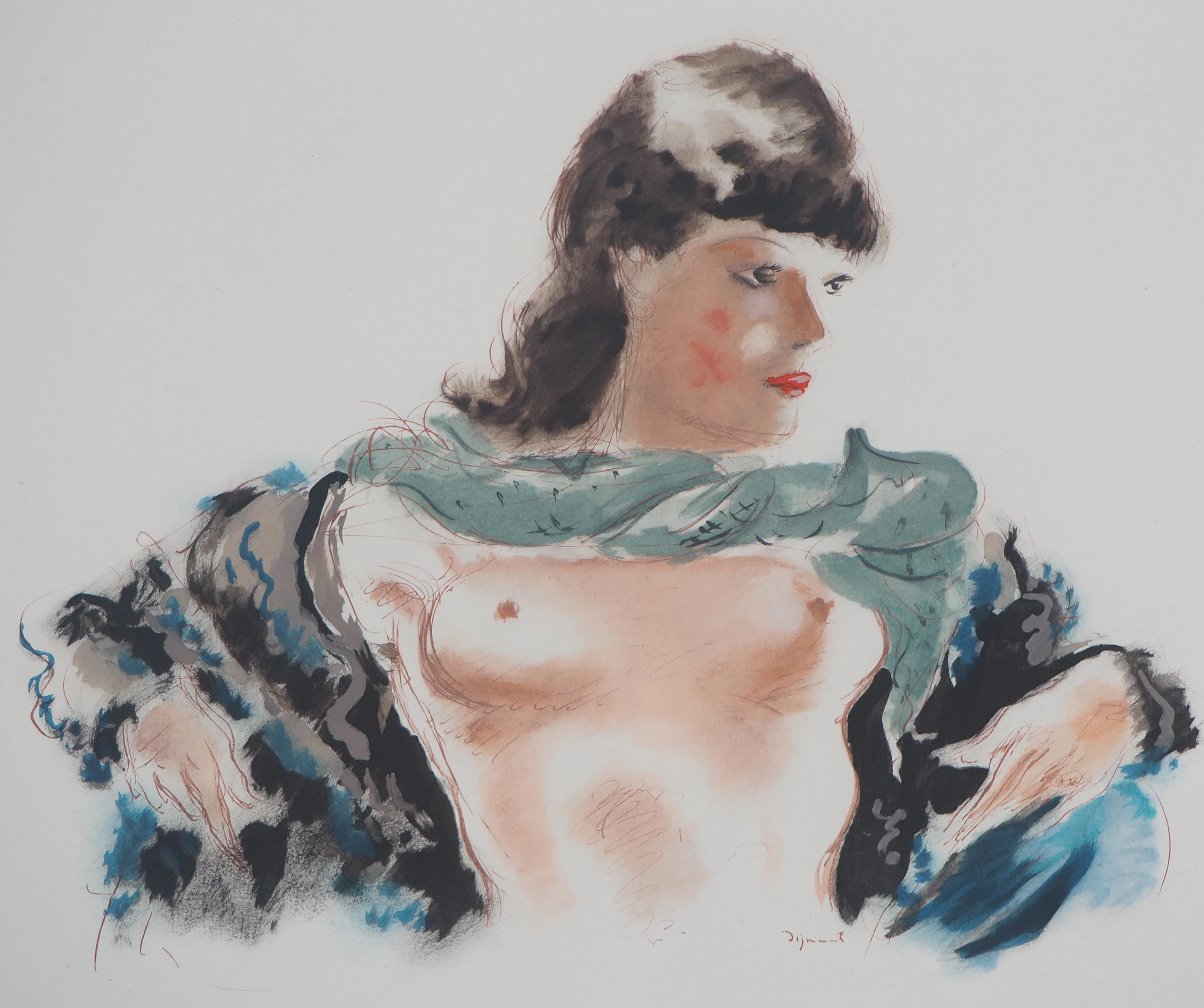 André DIGNIMONT - Modèle au foulard vert, 1946 - Lithographie originale signée