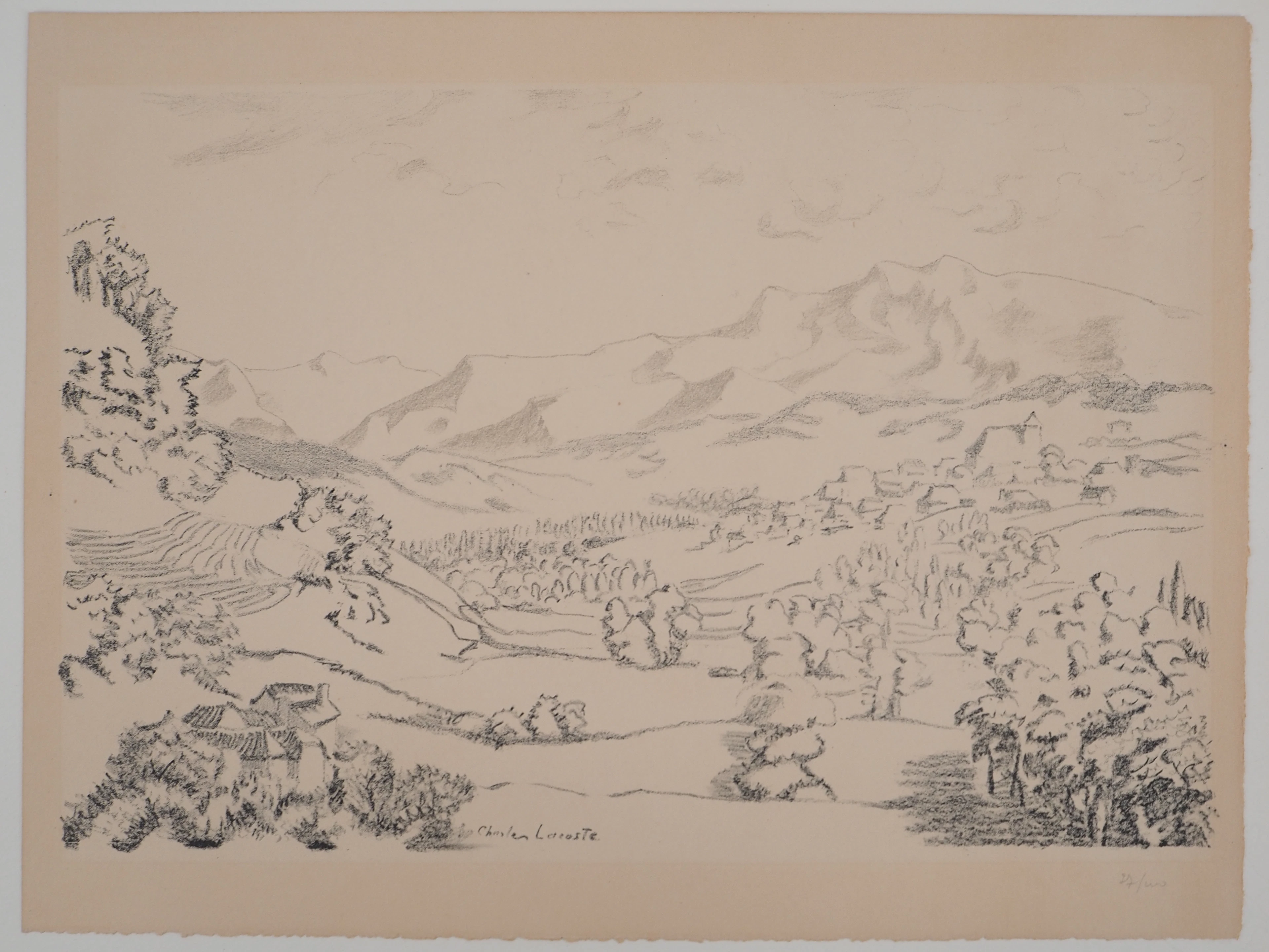 Charles LACOSTE : Pyrénées, La vallée de Monein - Lithographie originale