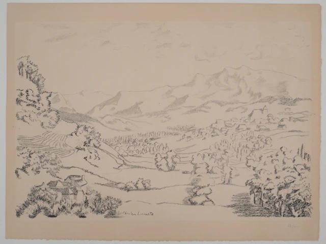Charles LACOSTE : Pyrénées, La vallée de Monein - Lithographie originale