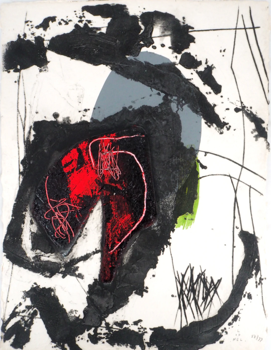 LIONEL : Trace Rouge - Gravure en carborundum signée