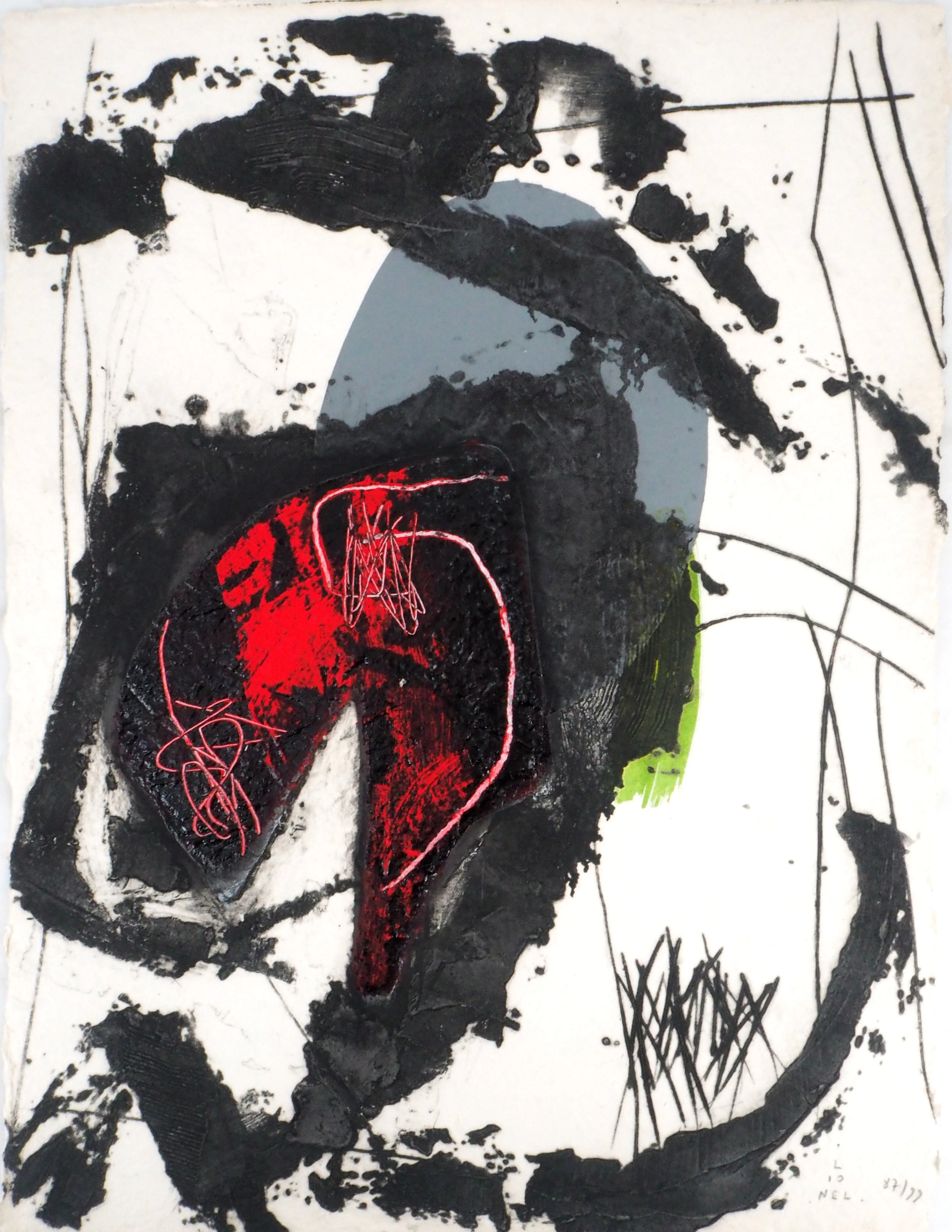 LIONEL : Trace Rouge - Gravure en carborundum signée