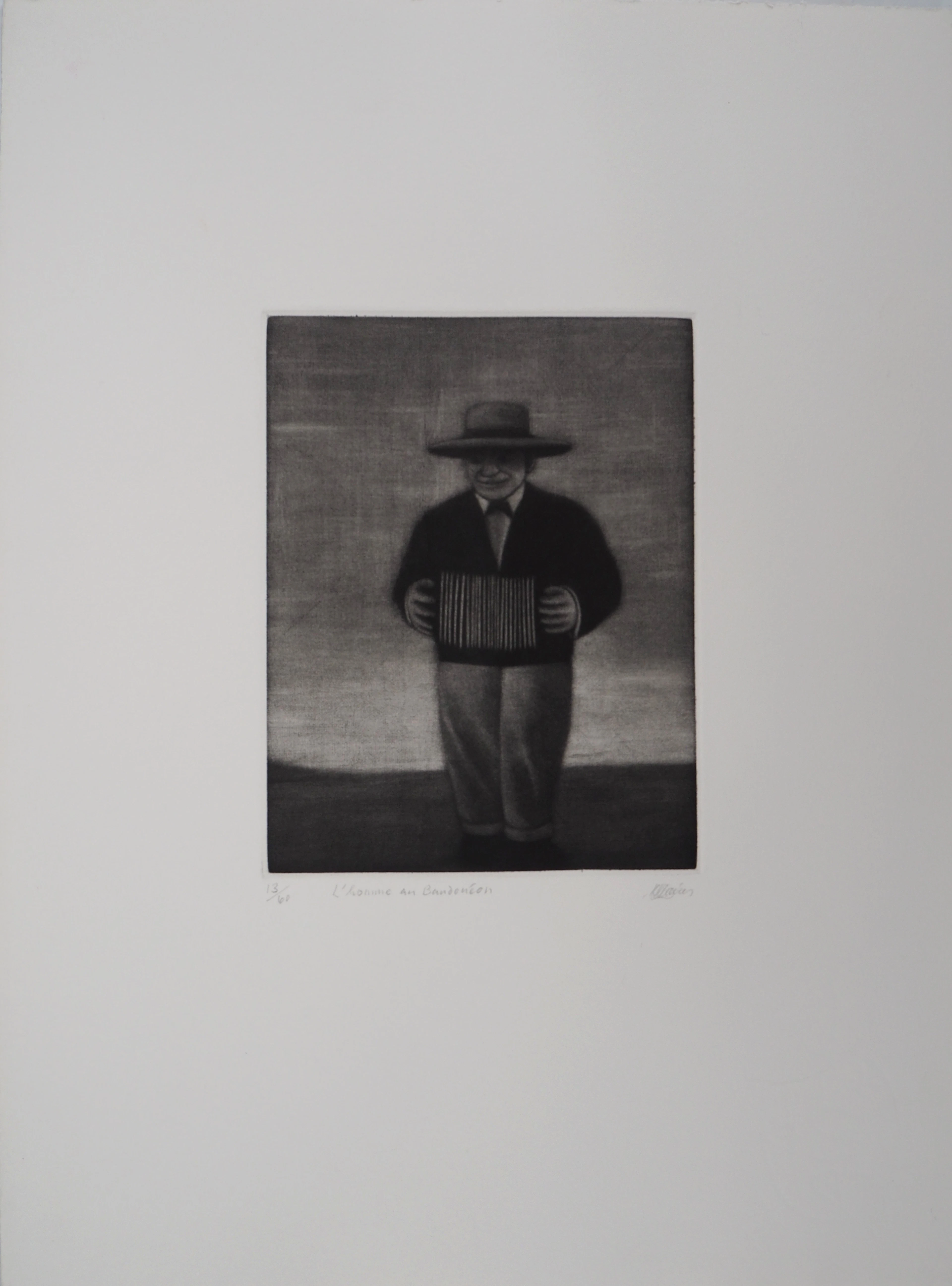 Richard DAVIES : L’homme au bandonéon - Gravure originale signée