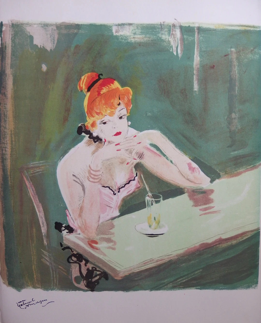 Jean-Gabriel DOMERGUE - La Parisienne et un cocktail, Lithographie