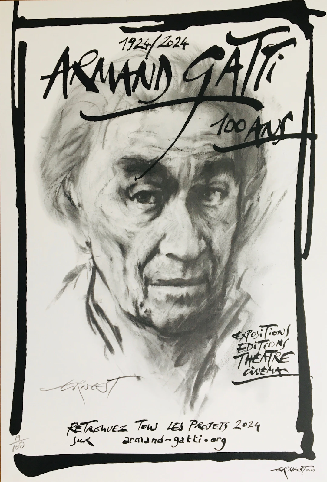 Ernest PIGNON-ERNEST - Armand Gatti, 2023 - Tirage pigmentaire signé au crayon