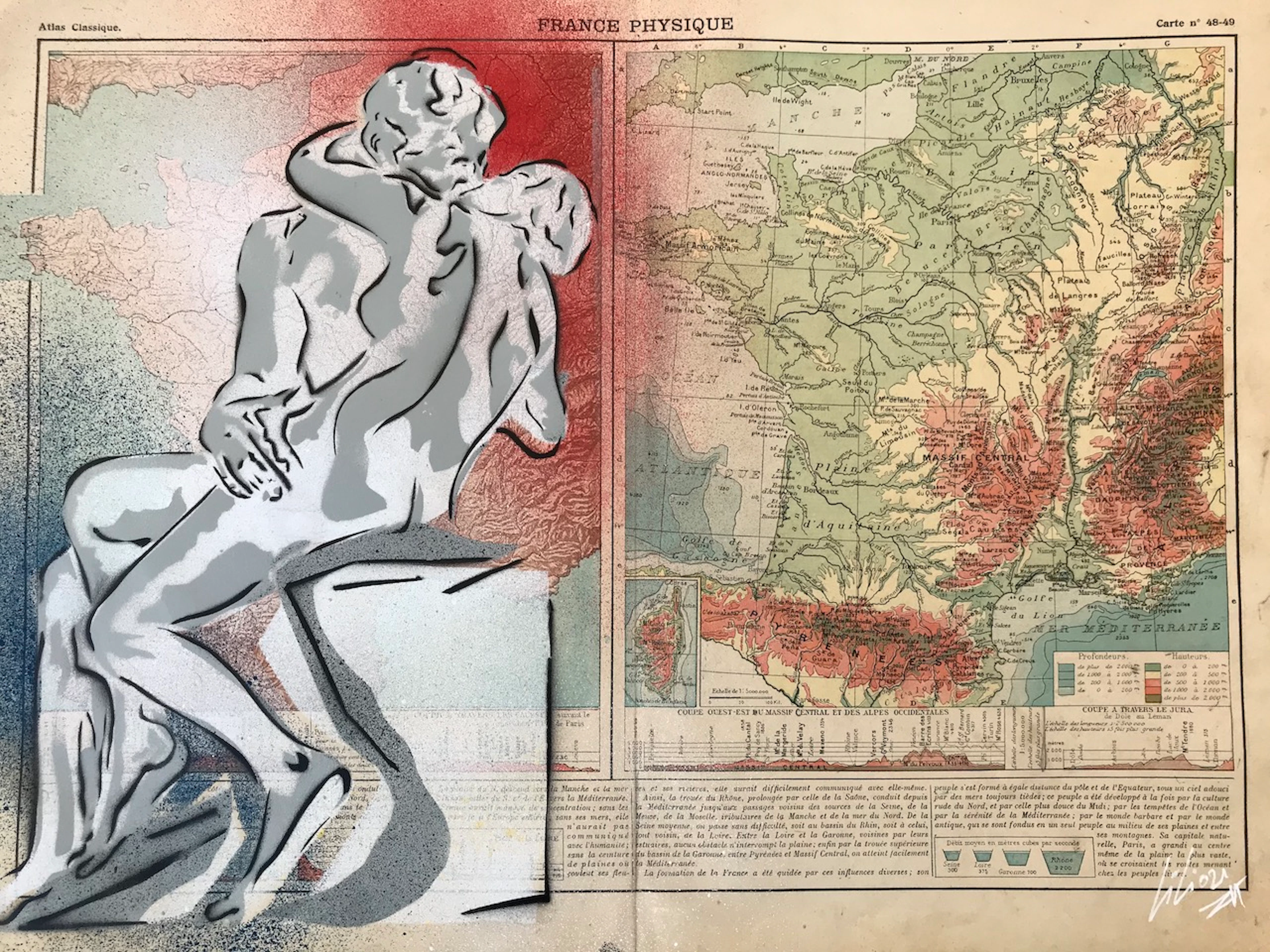 Christophe STOUVENEL - French Kiss, 2021 - Pochoir sur papier