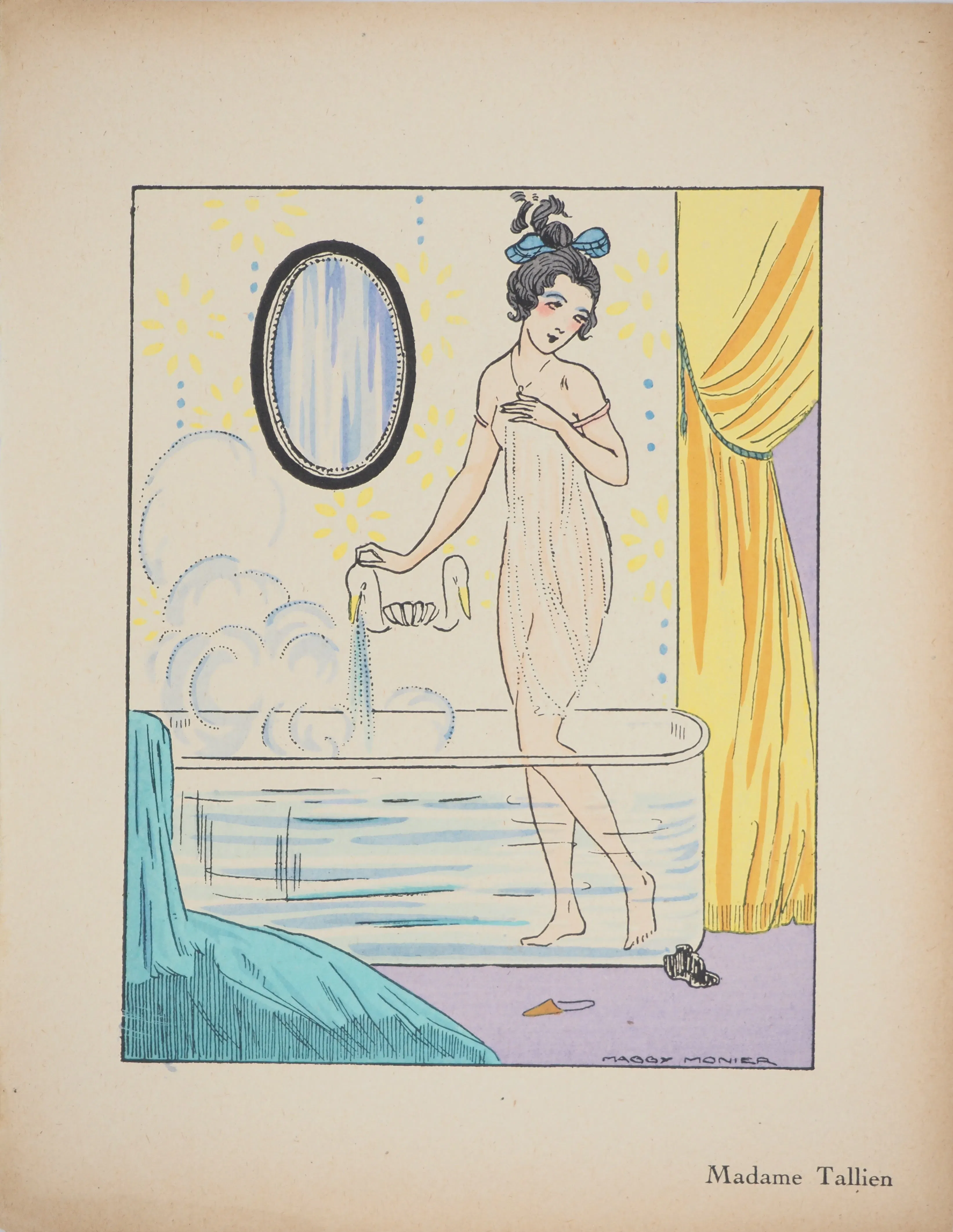 Maggy MONIER : Art déco, Madame Tallien, Lithographie et pochoir signée