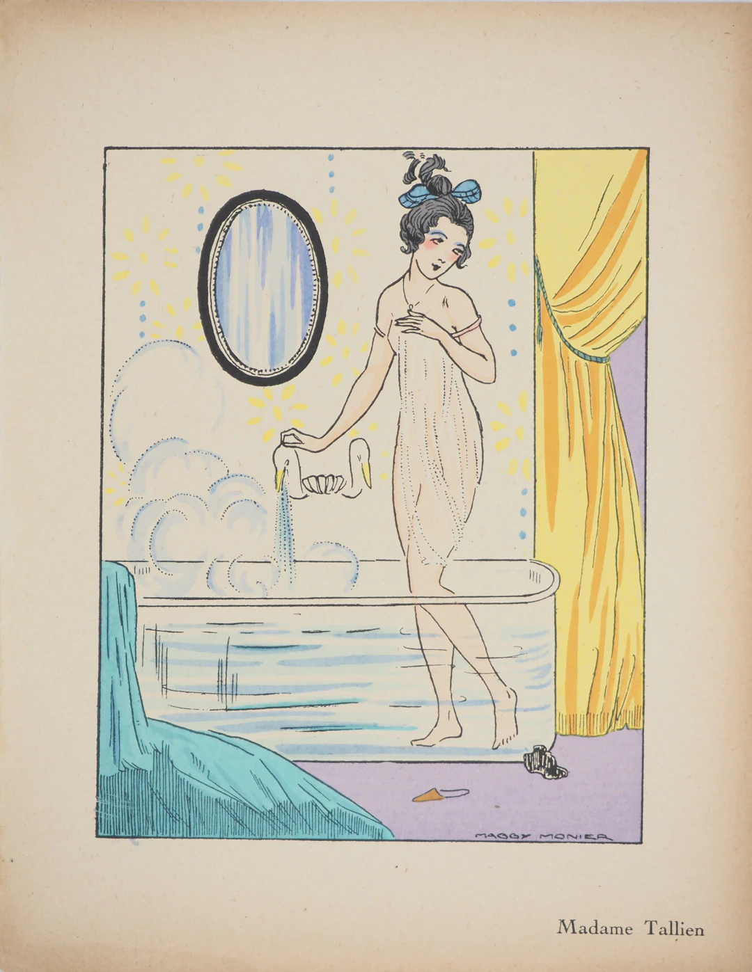 Maggy MONIER : Art déco, Madame Tallien, Lithographie et pochoir signée