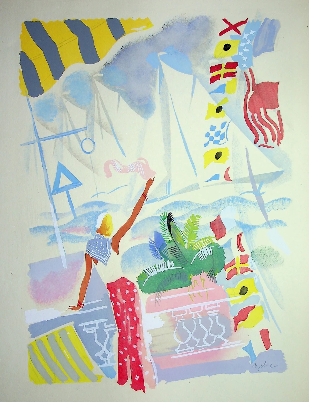 Milivoj UZELAC - Voile, les régates à Deauville - Lithographie originale signée