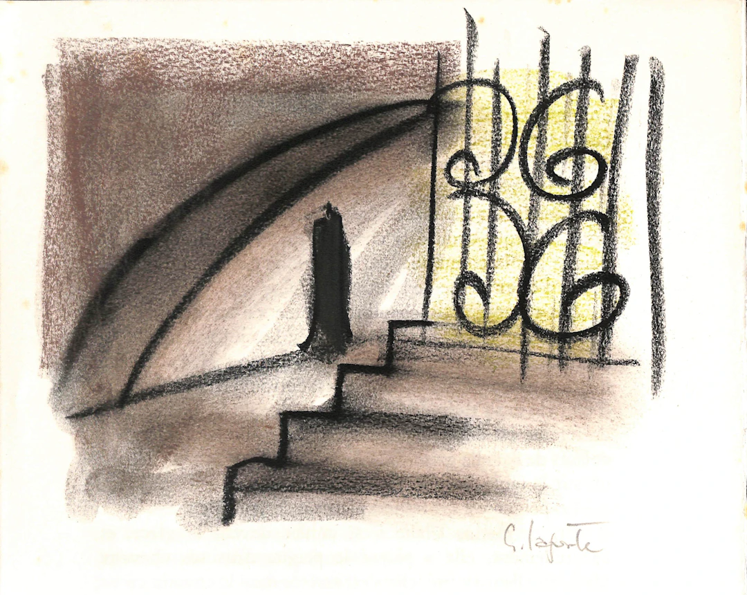 Georges LAPORTE - L'ombre et la grille, 1974 - Dessin original au pastel signé