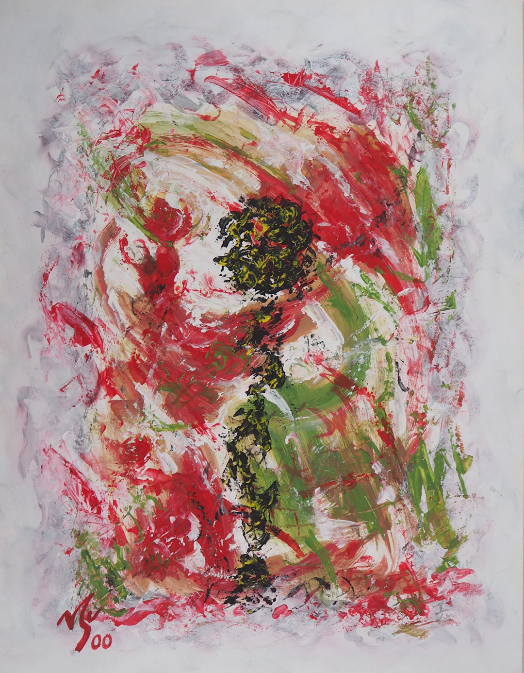 Michel GUIGNARD : Personnage en paysage fauve en rose, 2000 - Acrylique