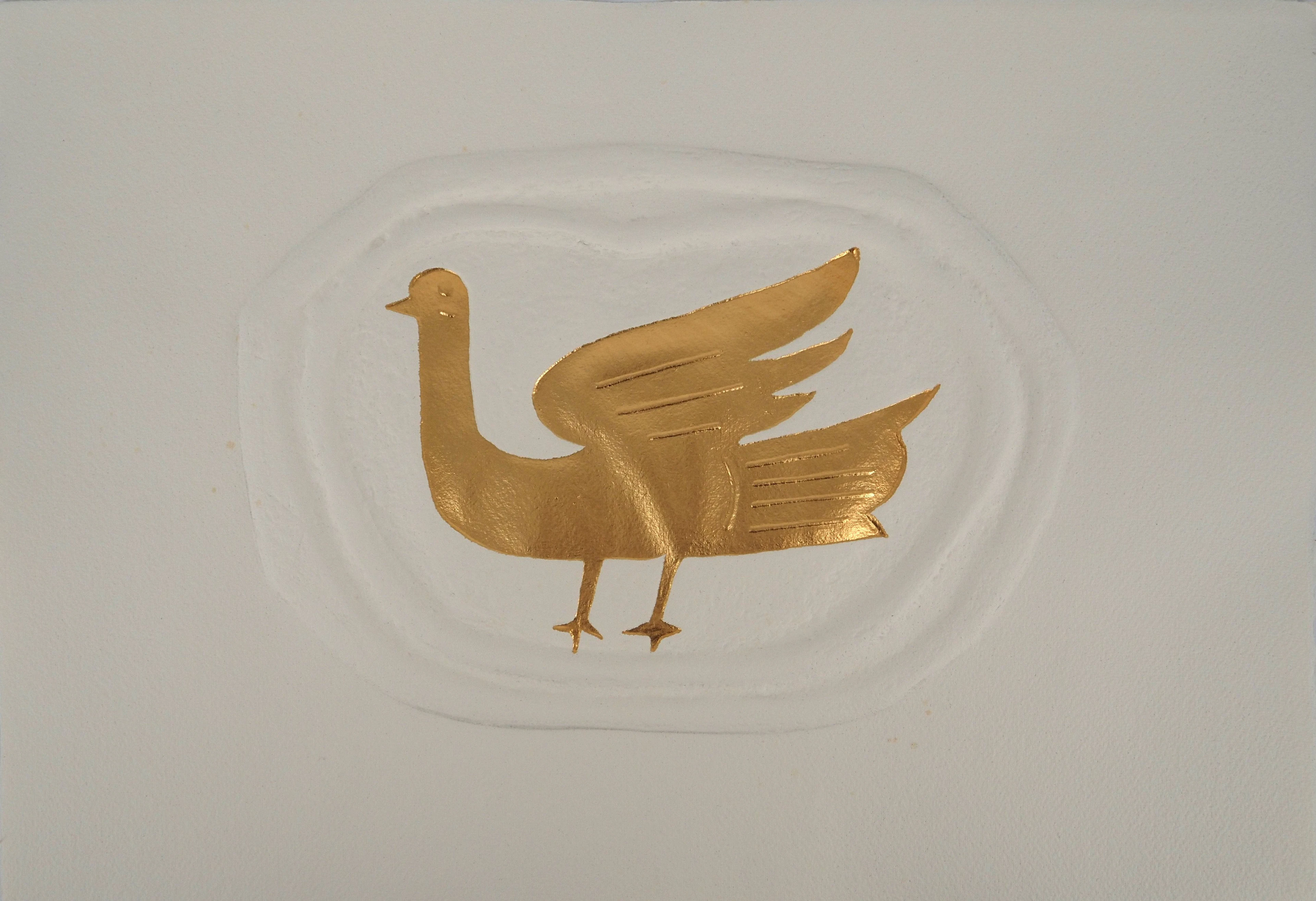Georges BRAQUE : La colombe dorée, Gravure réhaussée à l’or
