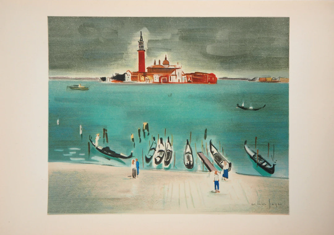 Arthur FAGES - Venise, San Giorgio Maggiore, 1956 - Lithographie signée