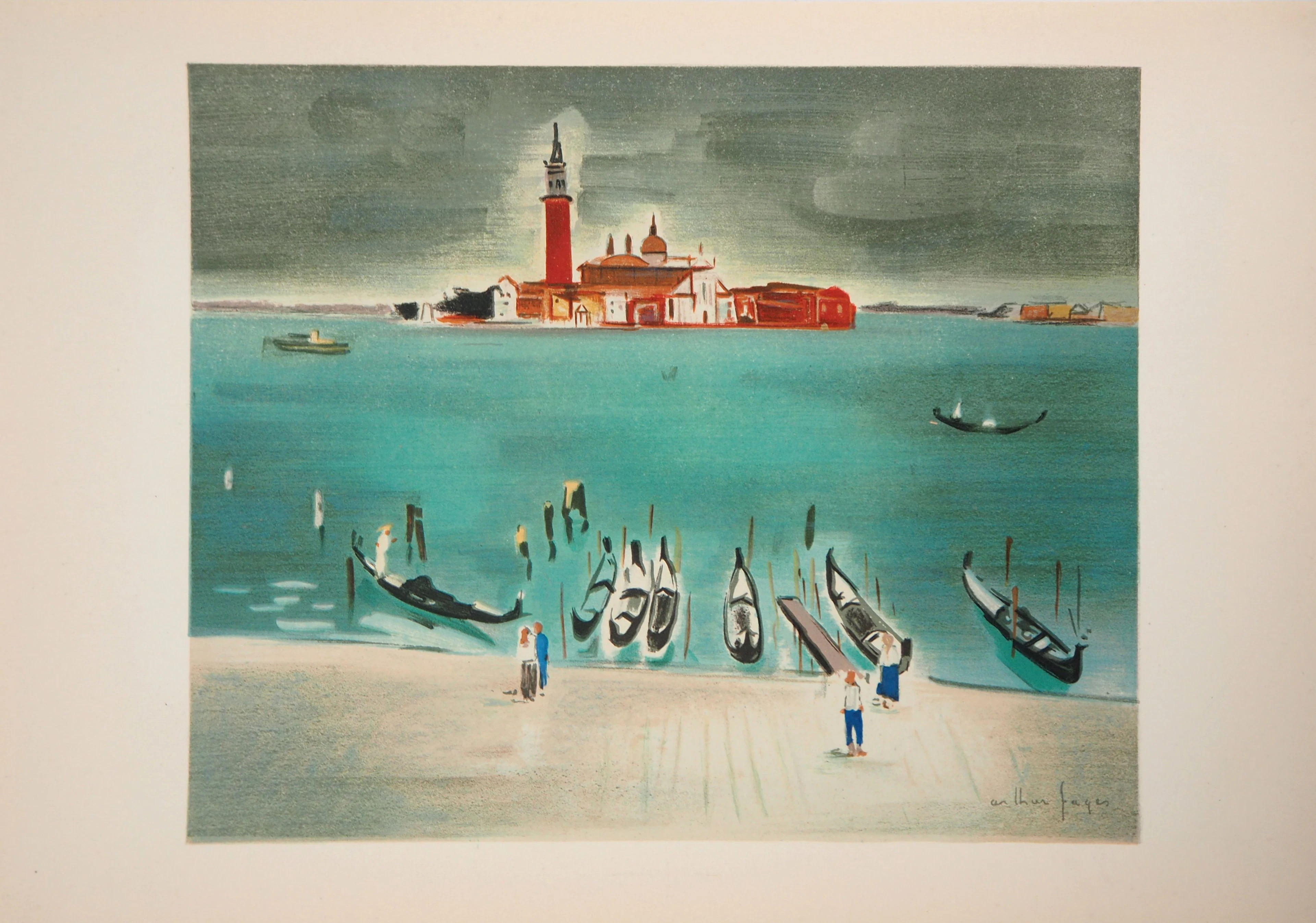 Arthur FAGES - Venise, San Giorgio Maggiore, 1956 - Lithographie signée