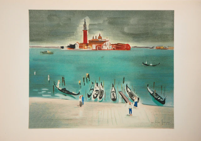 Arthur FAGES - Venise, San Giorgio Maggiore, 1956 - Lithographie signée