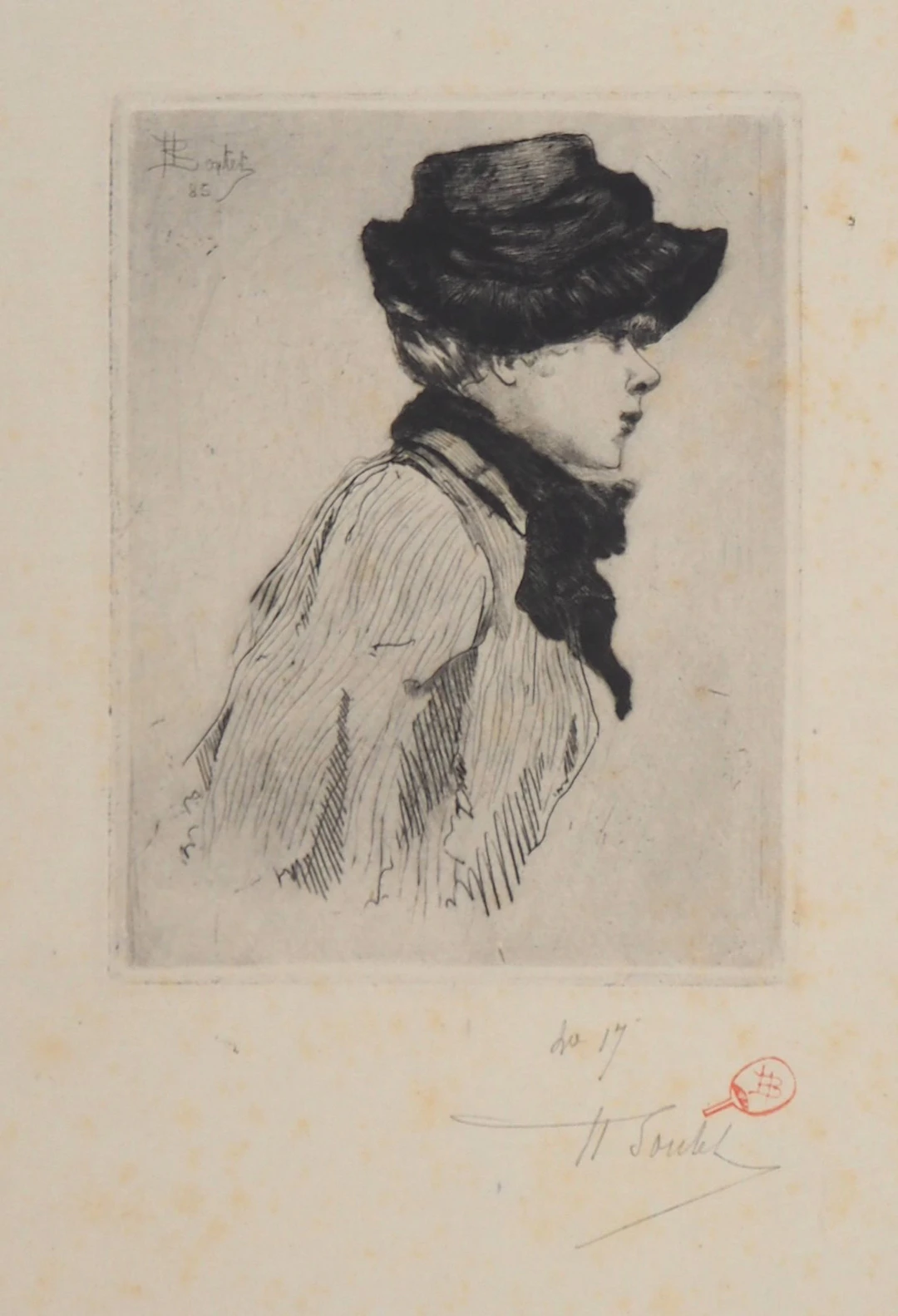 Henri BOUTET : Profil de jeune parisienne, 1886 - Gravure originale signée