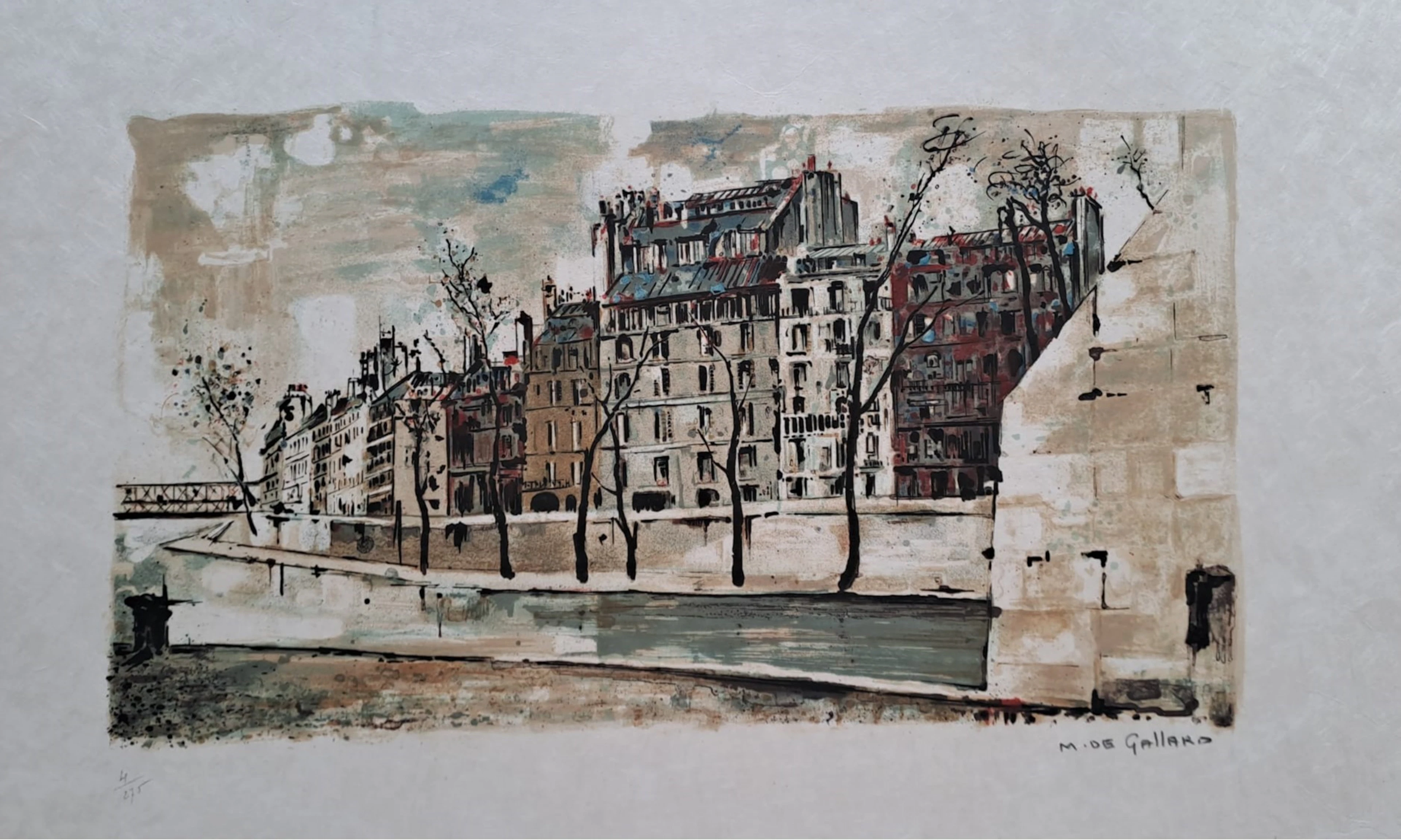 Michel de Gallard - Quai de Seine - Lithographie originale signée