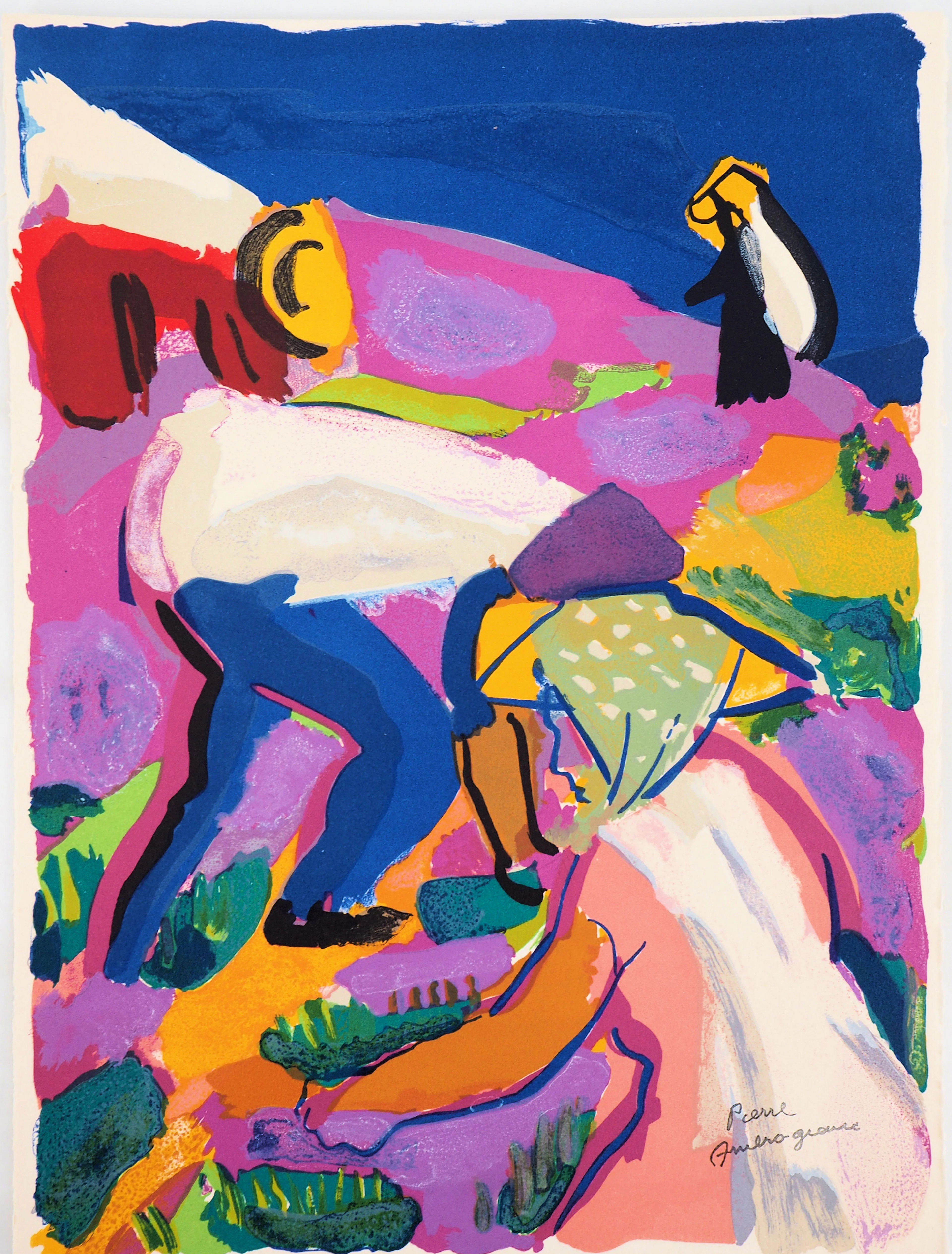 Pierre AMBROGIANI : Champ de lavande provençal - Lithographie originale signée