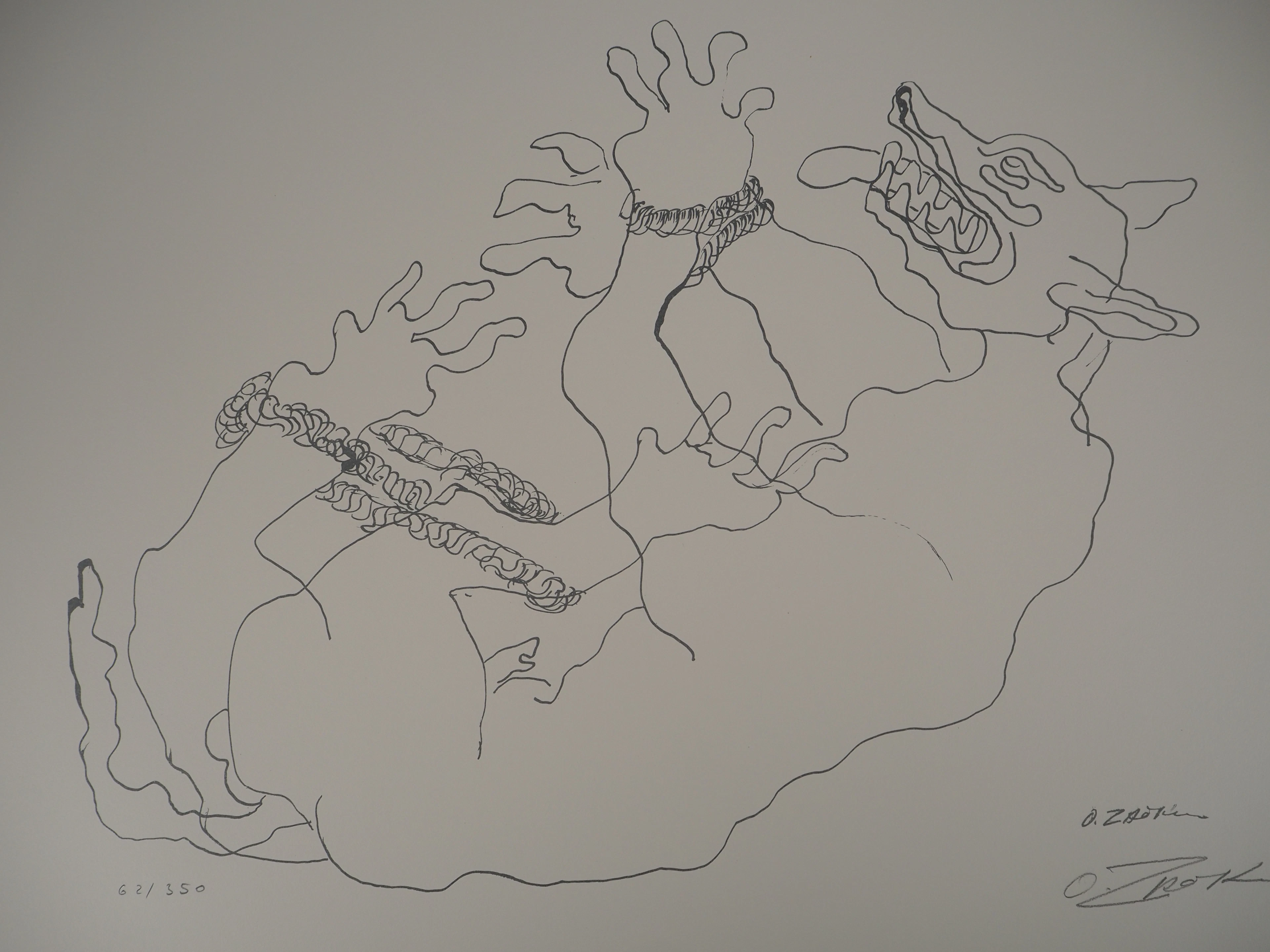 Ossip ZADKINE : Mythologie Cerbère capturé - Lithographie originale signée