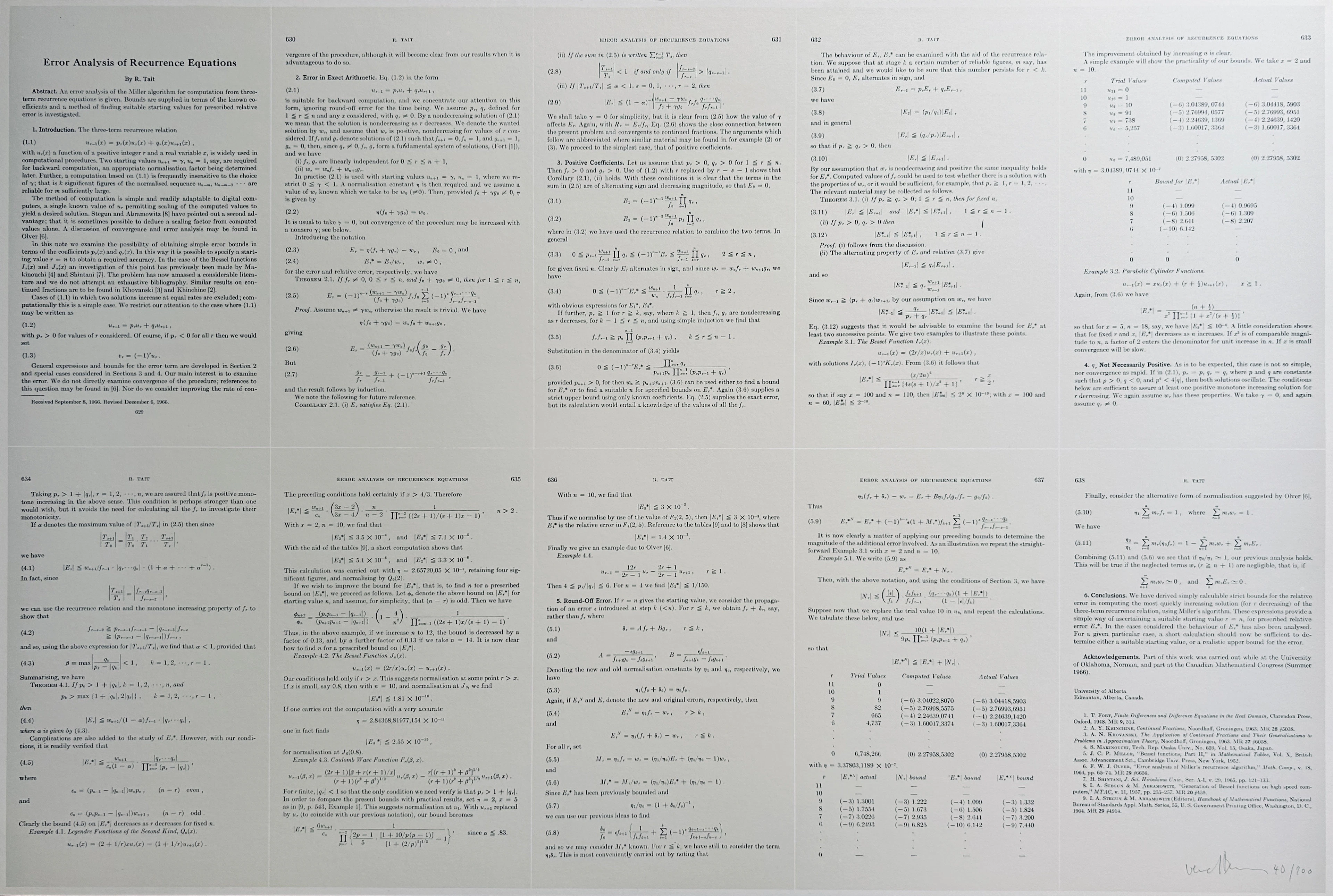 Bernar VENET - Error Analysis of Recurrence Equations, 1968 - Lithographie