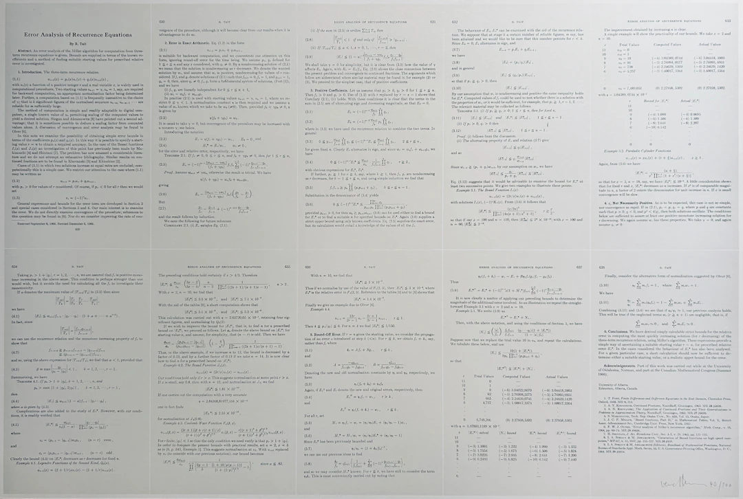 Bernar VENET - Error Analysis of Recurrence Equations, 1968 - Lithographie