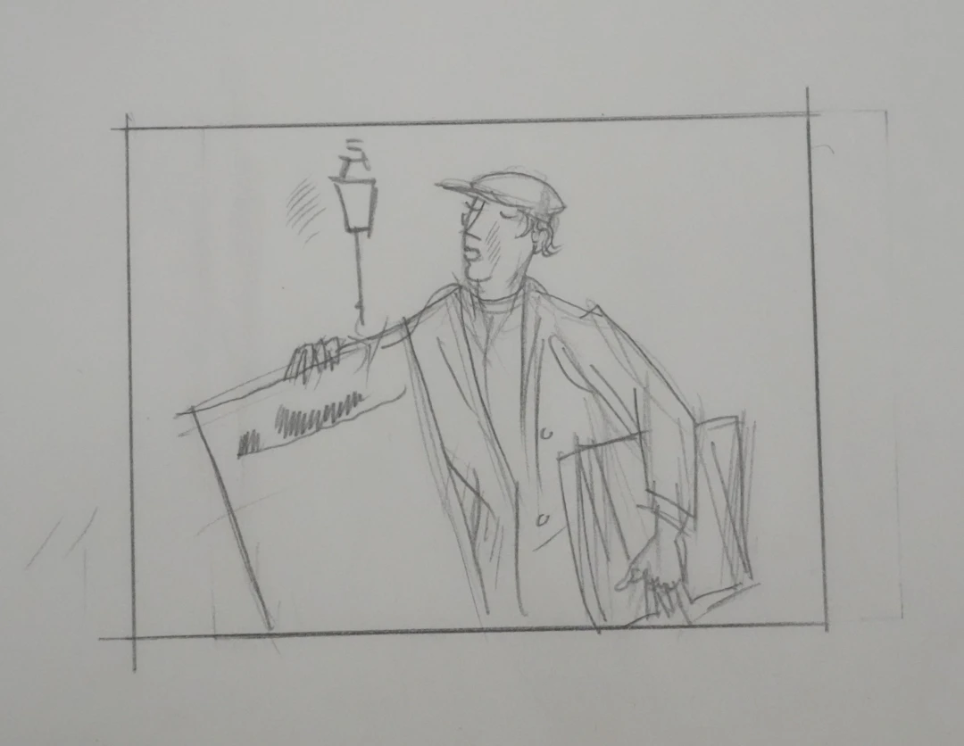 Jean-Emile LABOUREUR : Crieur, Dessin original
