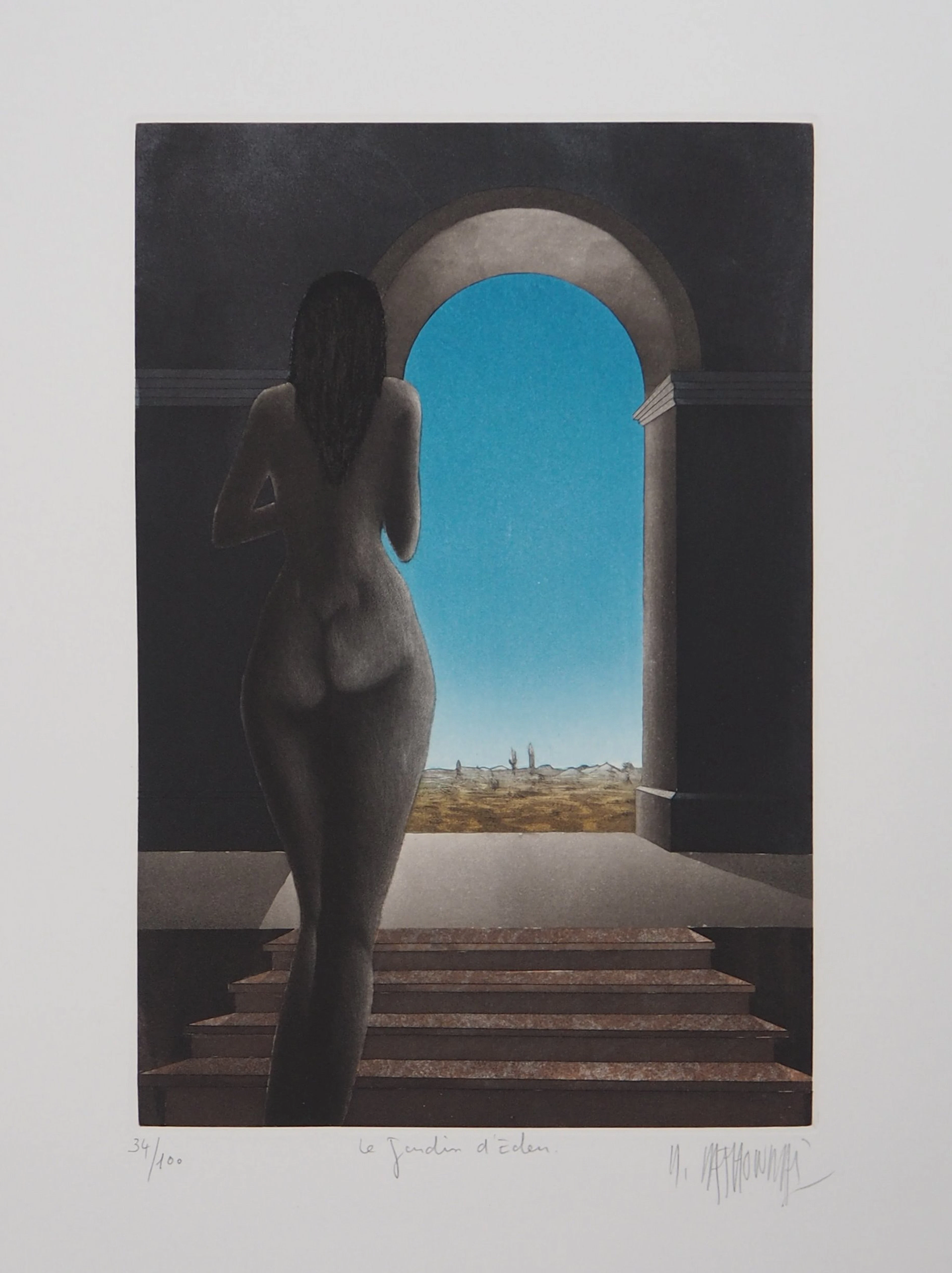 Michel MATHONNAT : Le jardin d’Eden - Gravure originale signée au crayon
