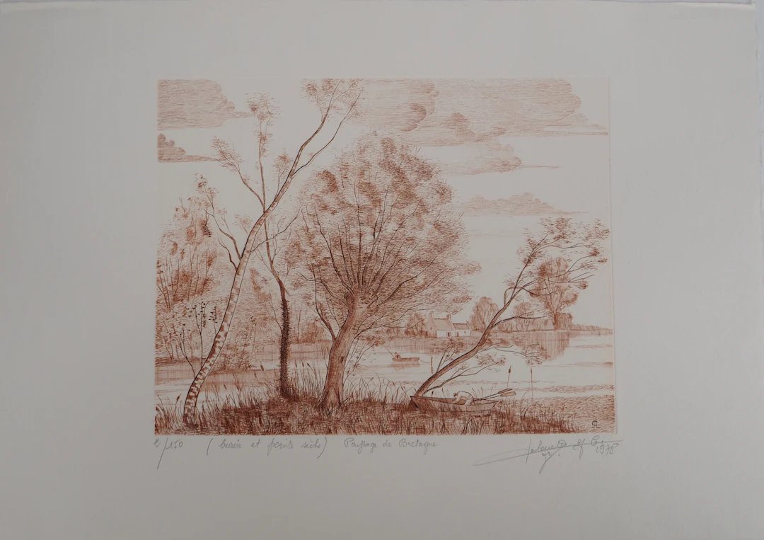 Jean Claude LALOUETTE - Paysage de Bretagne, 1978 - Gravure originale, signée