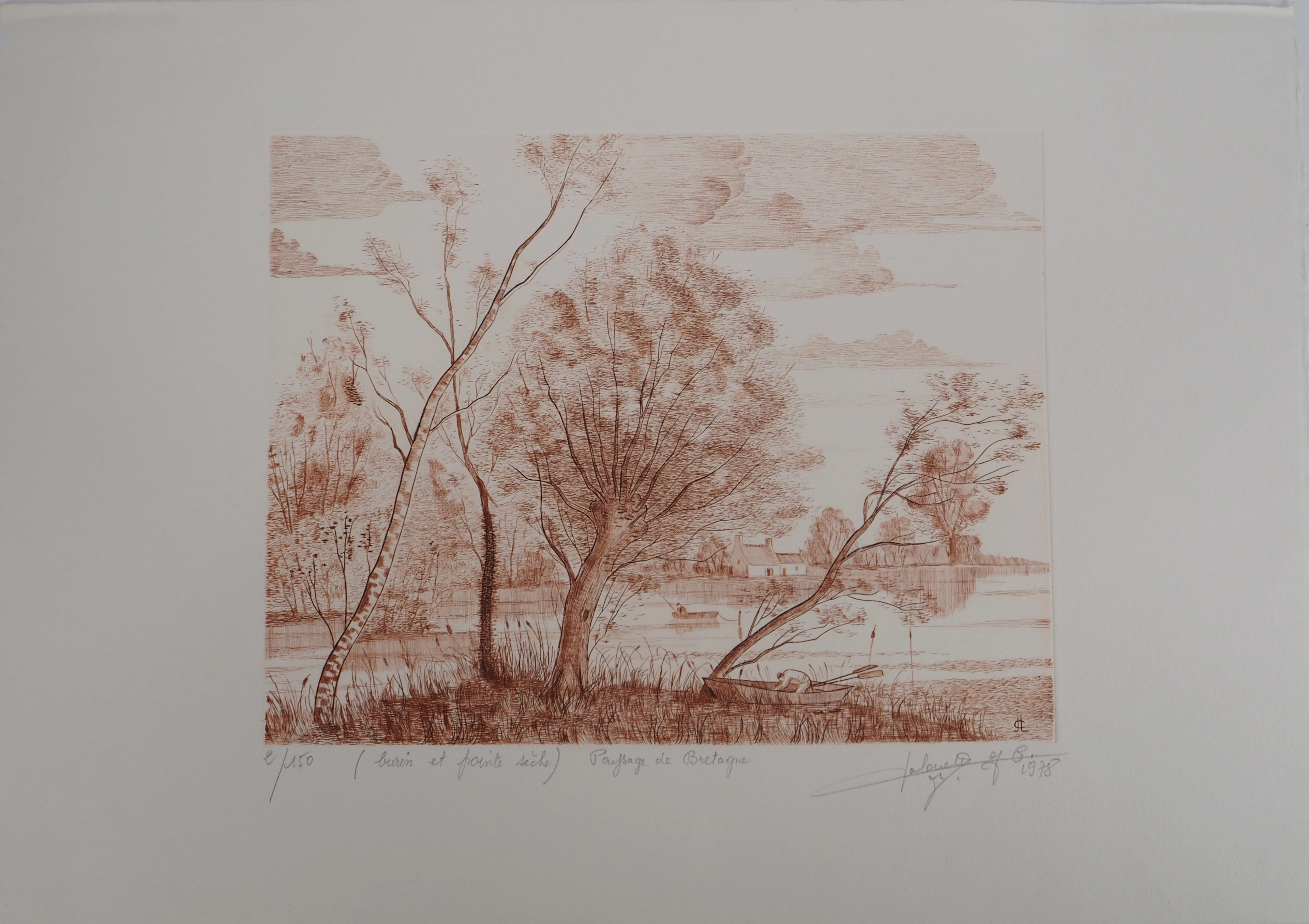 Jean Claude LALOUETTE - Paysage de Bretagne, 1978 - Gravure originale, signée