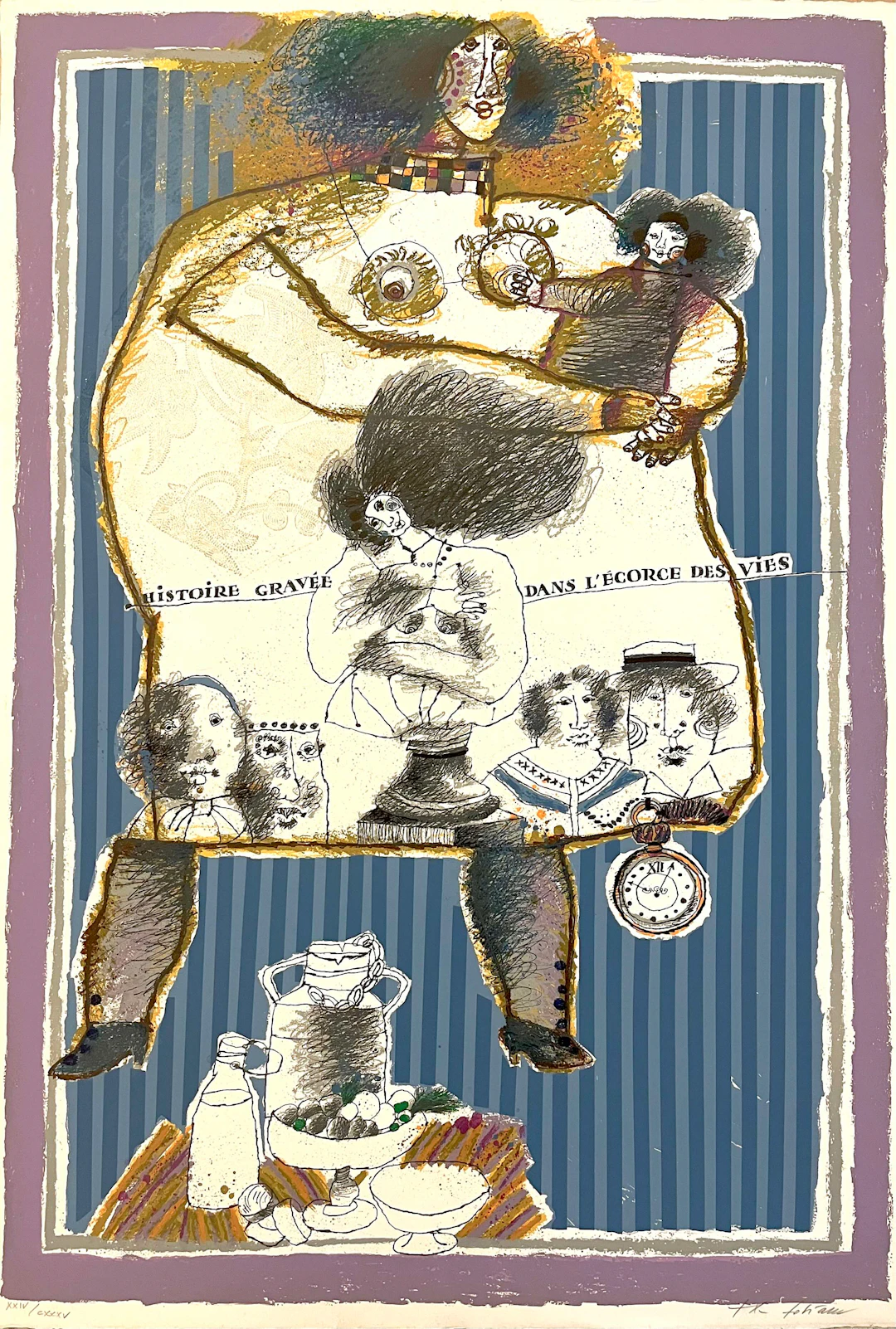 Theo Tobiasse - Histoire gravée dans l’écorce des vies - Grande lithographie