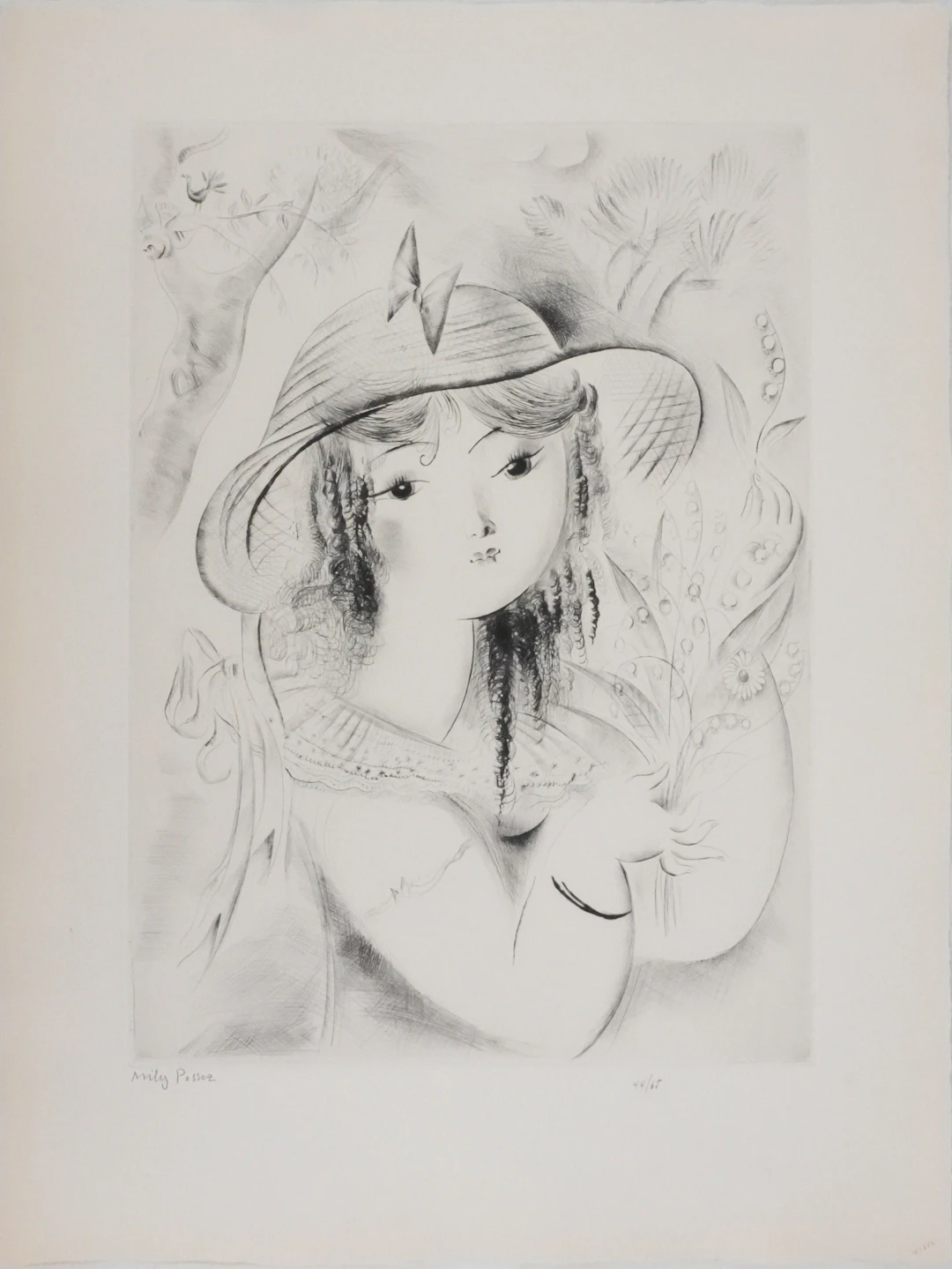 Mily POSSOZ : Jeunes femmes à la perruche - Gravure originale signée