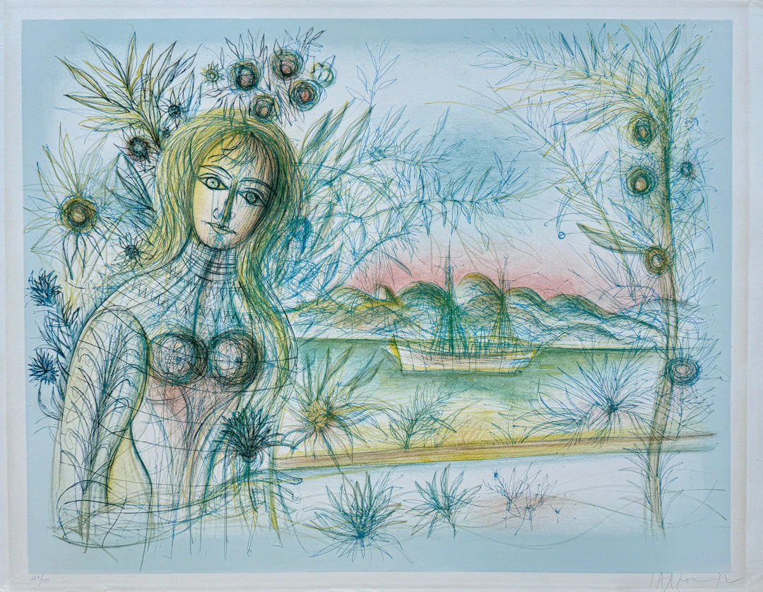 Jean Carzou - Femme au bateau, lithographie signée numérotée