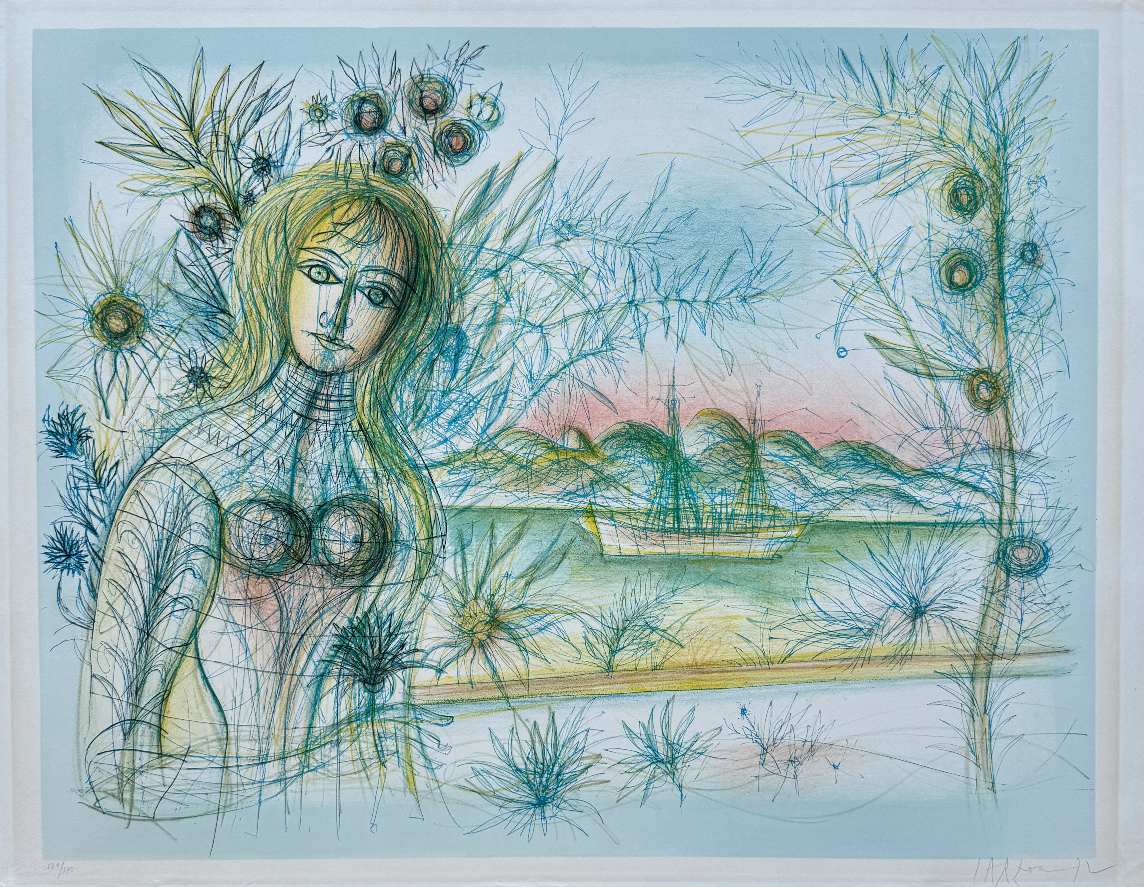 Jean Carzou - Femme au bateau, lithographie signée numérotée