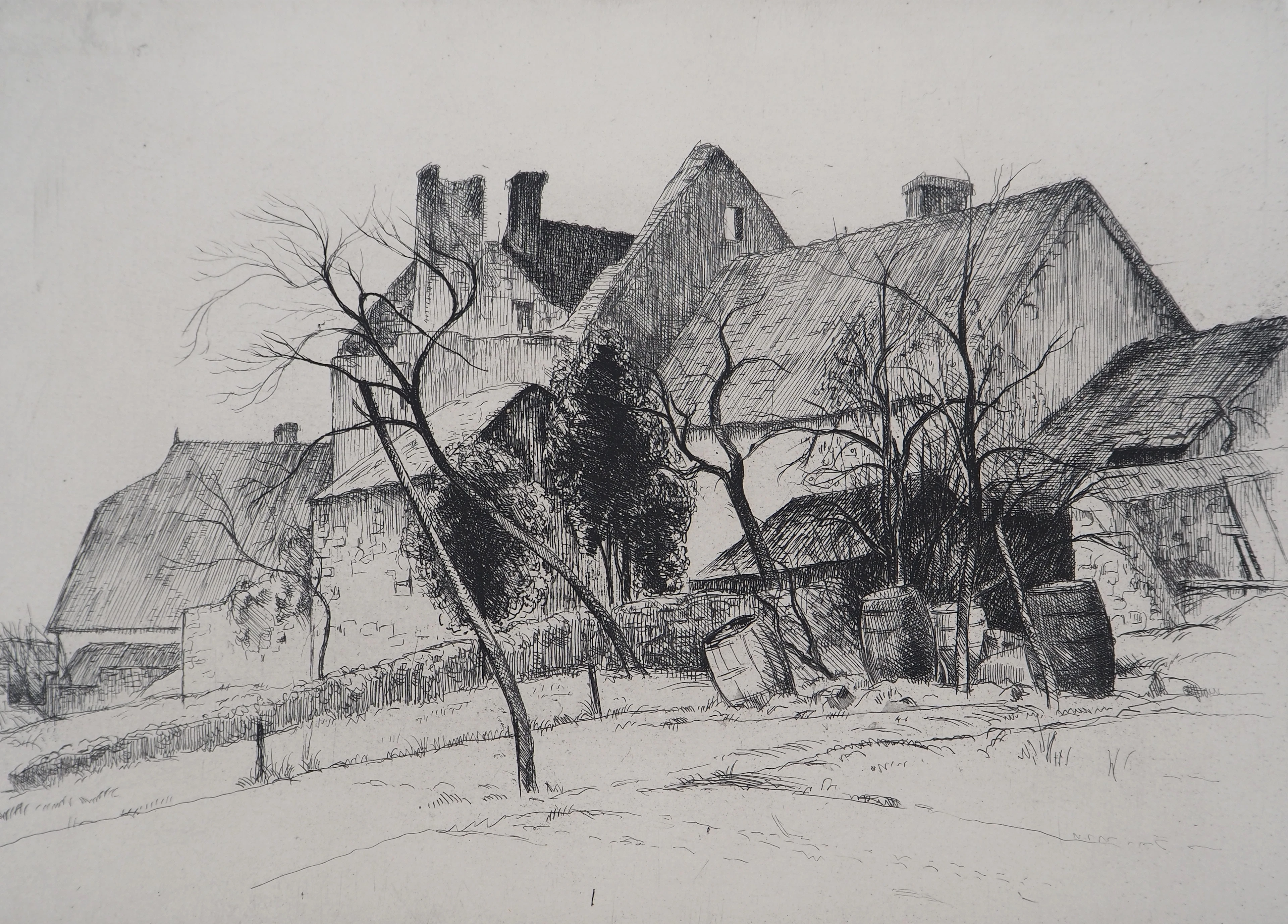 Eugène CORNEAU : Rivière bretonne - Gravure Originale Signée, 1946