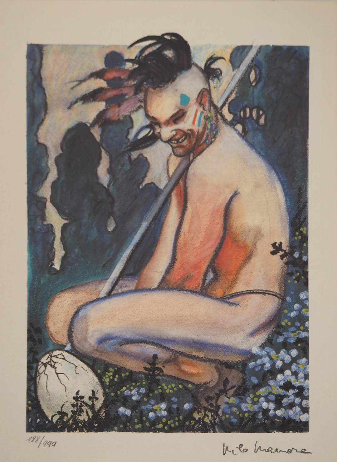 Milo MANARA : Indien à la lance, Lithographie signée